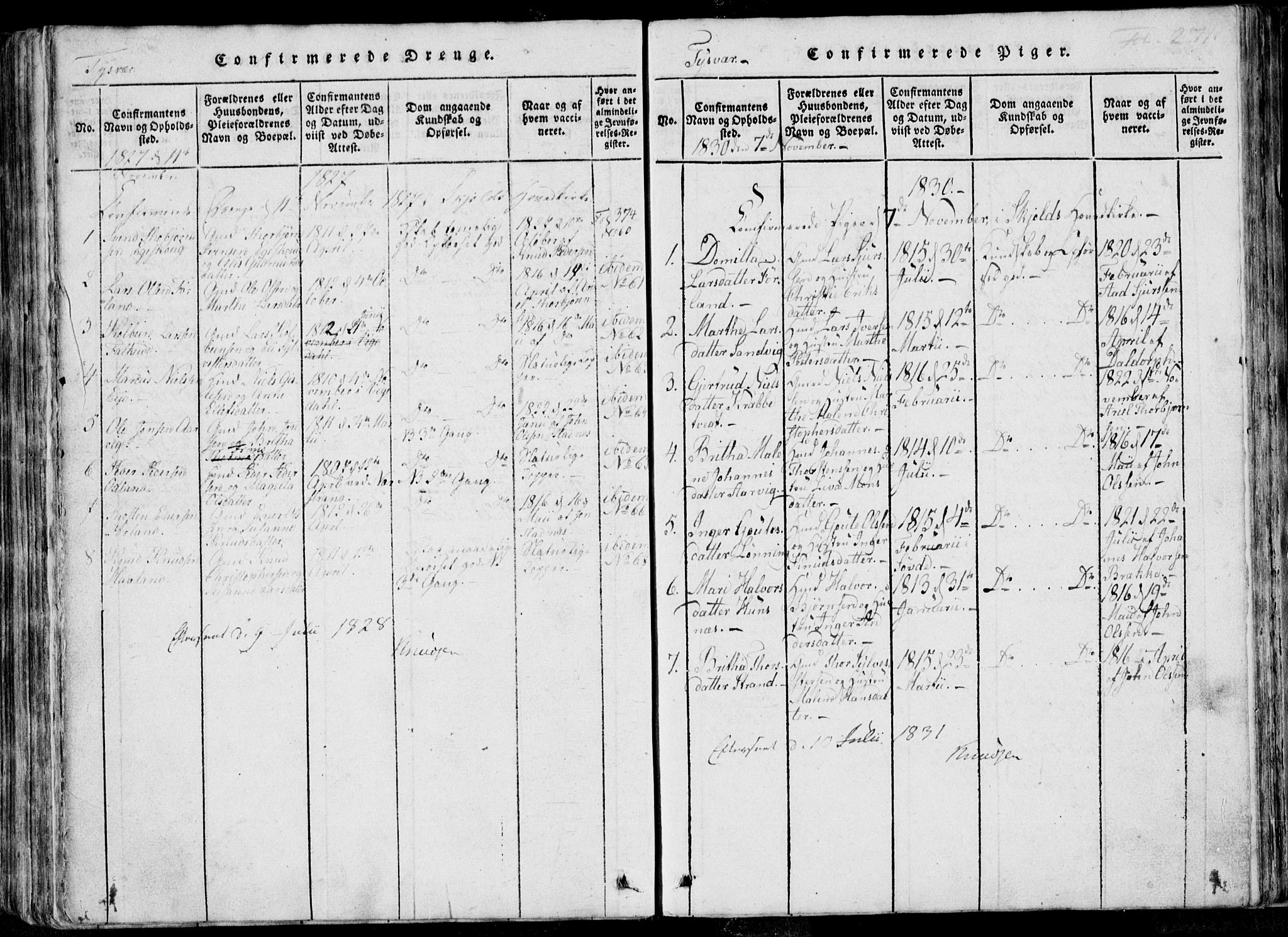 Skjold sokneprestkontor, AV/SAST-A-101847/H/Ha/Haa/L0004: Ministerialbok nr. A 4 /1, 1815-1830, s. 271