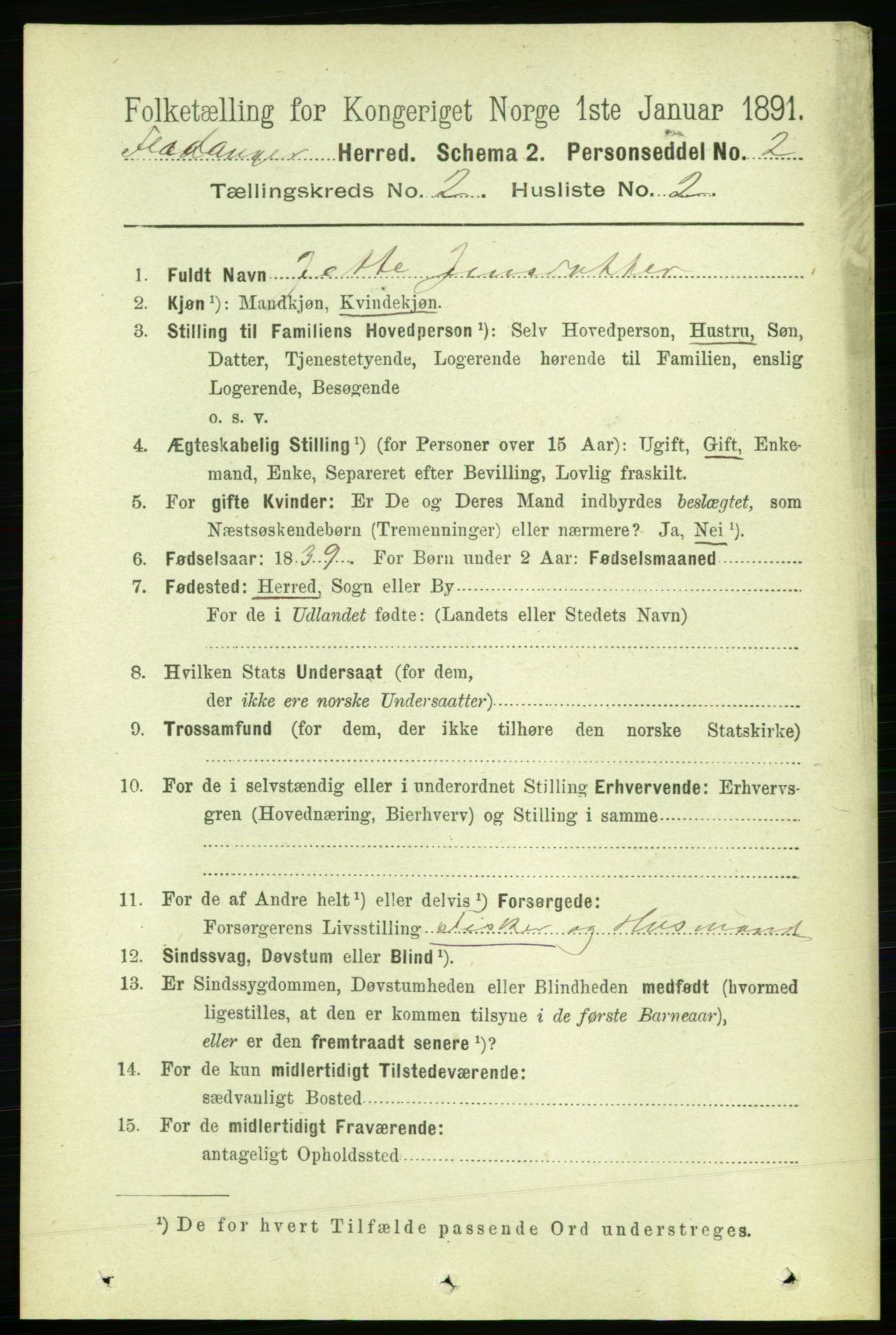 RA, Folketelling 1891 for 1749 Flatanger herred, 1891, s. 719