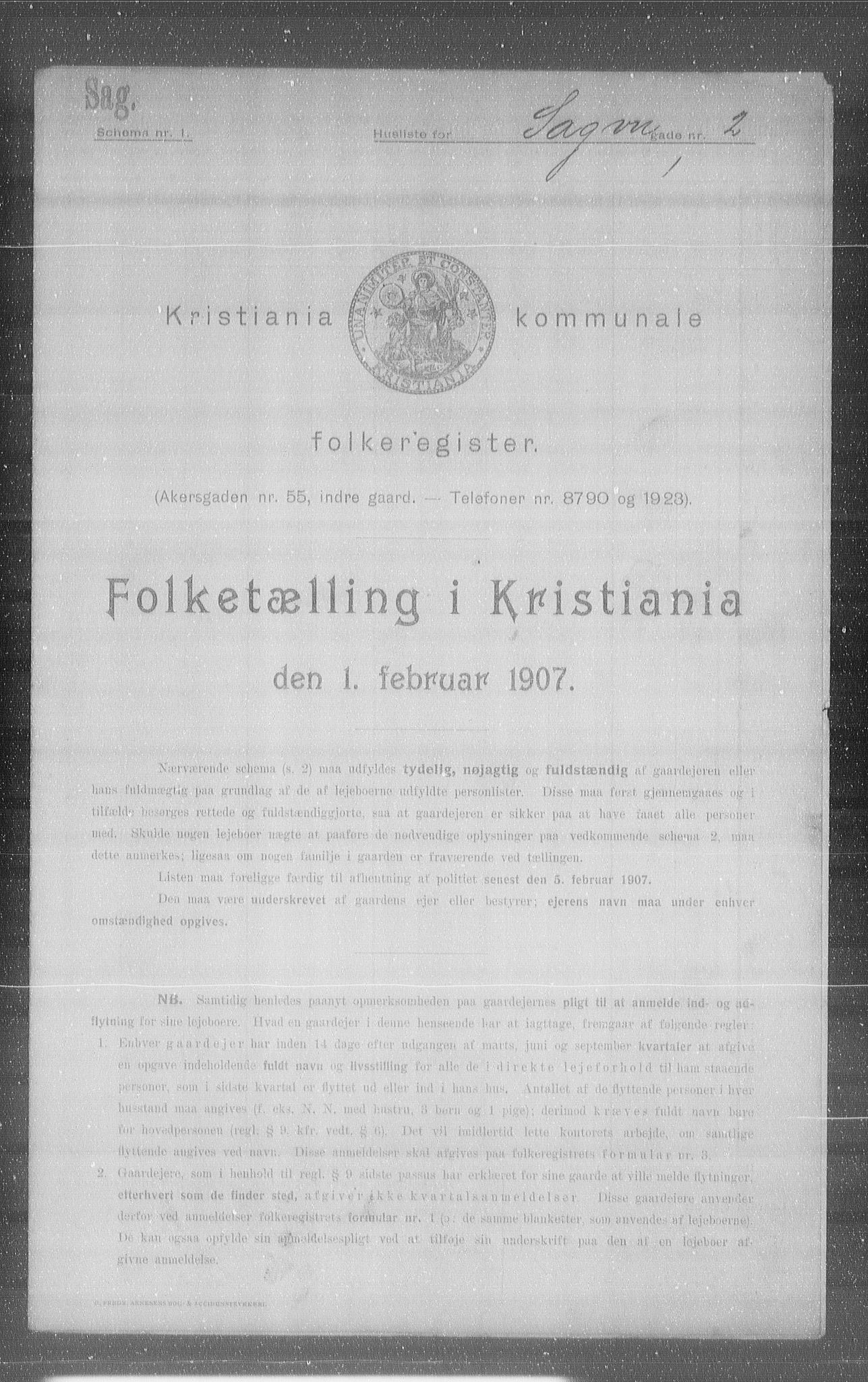 OBA, Kommunal folketelling 1.2.1907 for Kristiania kjøpstad, 1907, s. 44169