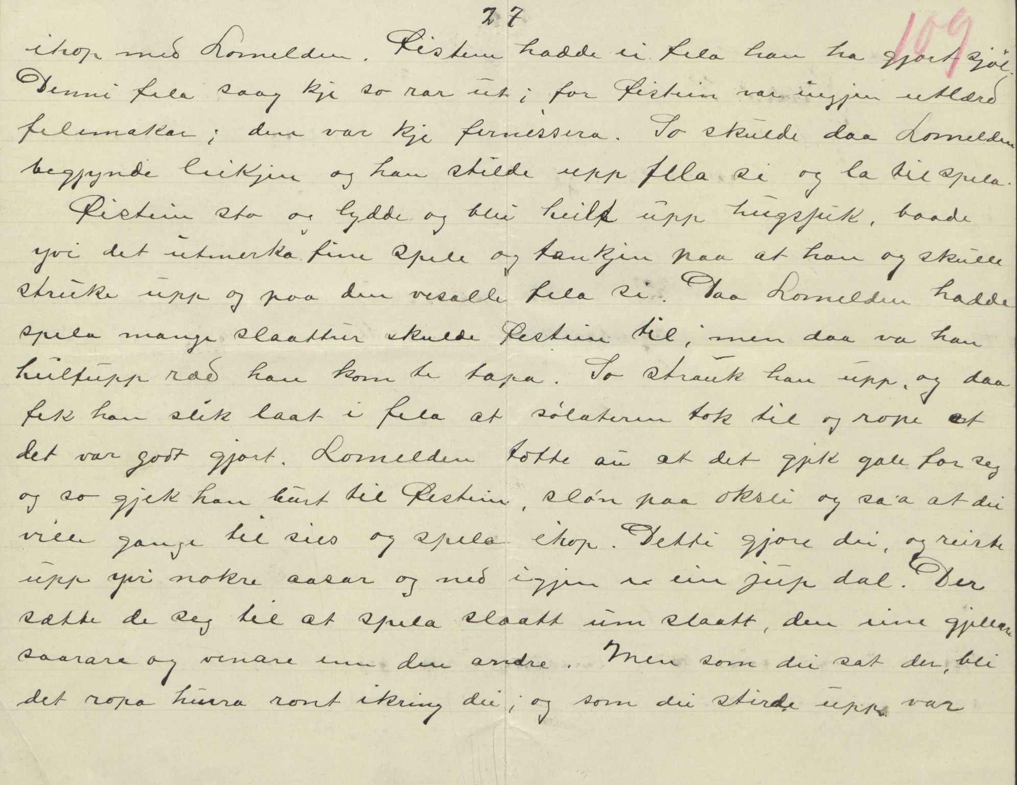 Rikard Berge, TEMU/TGM-A-1003/F/L0004/0053: 101-159 / 157 Manuskript, notatar, brev o.a. Nokre leiker, manuskript, 1906-1908, s. 109