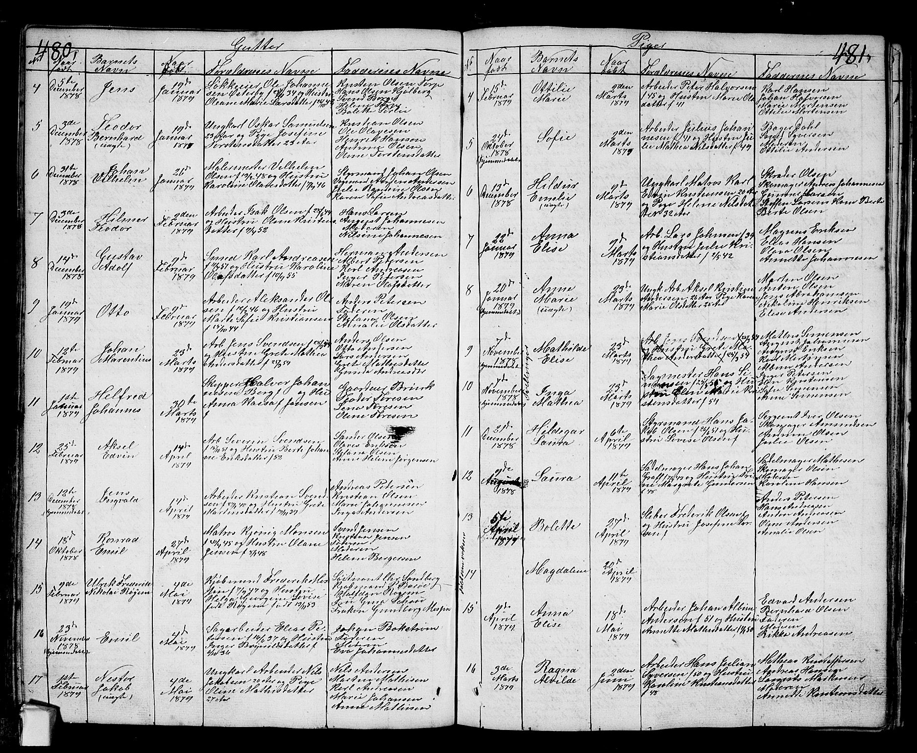 Fredrikstad prestekontor Kirkebøker, AV/SAO-A-11082/G/Ga/L0001: Klokkerbok nr. 1, 1824-1879, s. 480-481