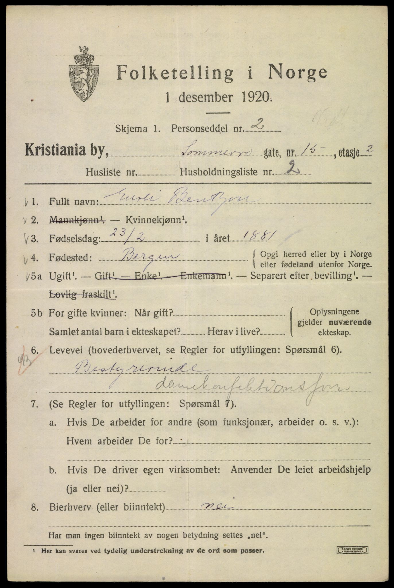SAO, Folketelling 1920 for 0301 Kristiania kjøpstad, 1920, s. 528053