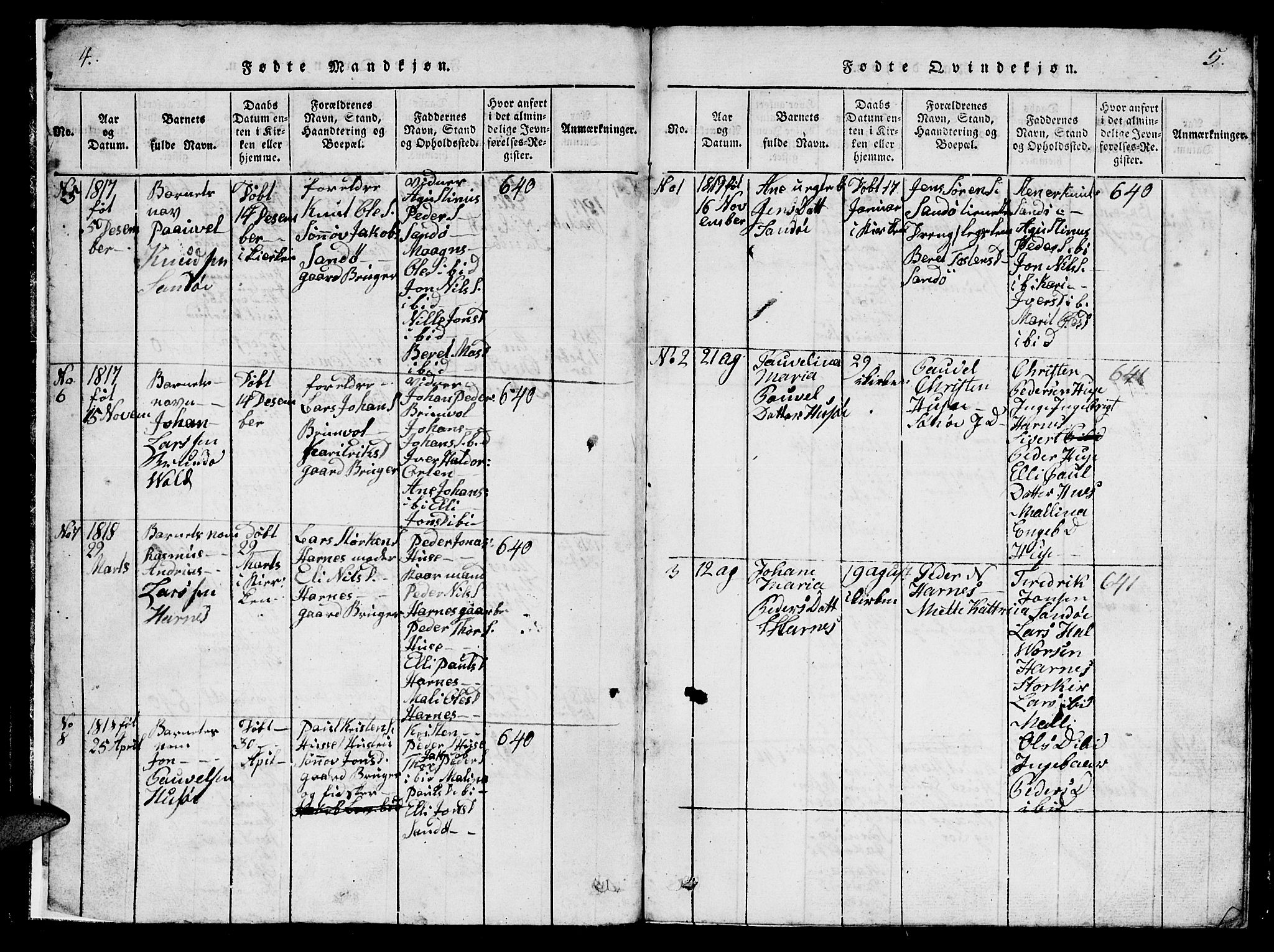 Ministerialprotokoller, klokkerbøker og fødselsregistre - Møre og Romsdal, SAT/A-1454/561/L0731: Klokkerbok nr. 561C01, 1817-1867, s. 4-5