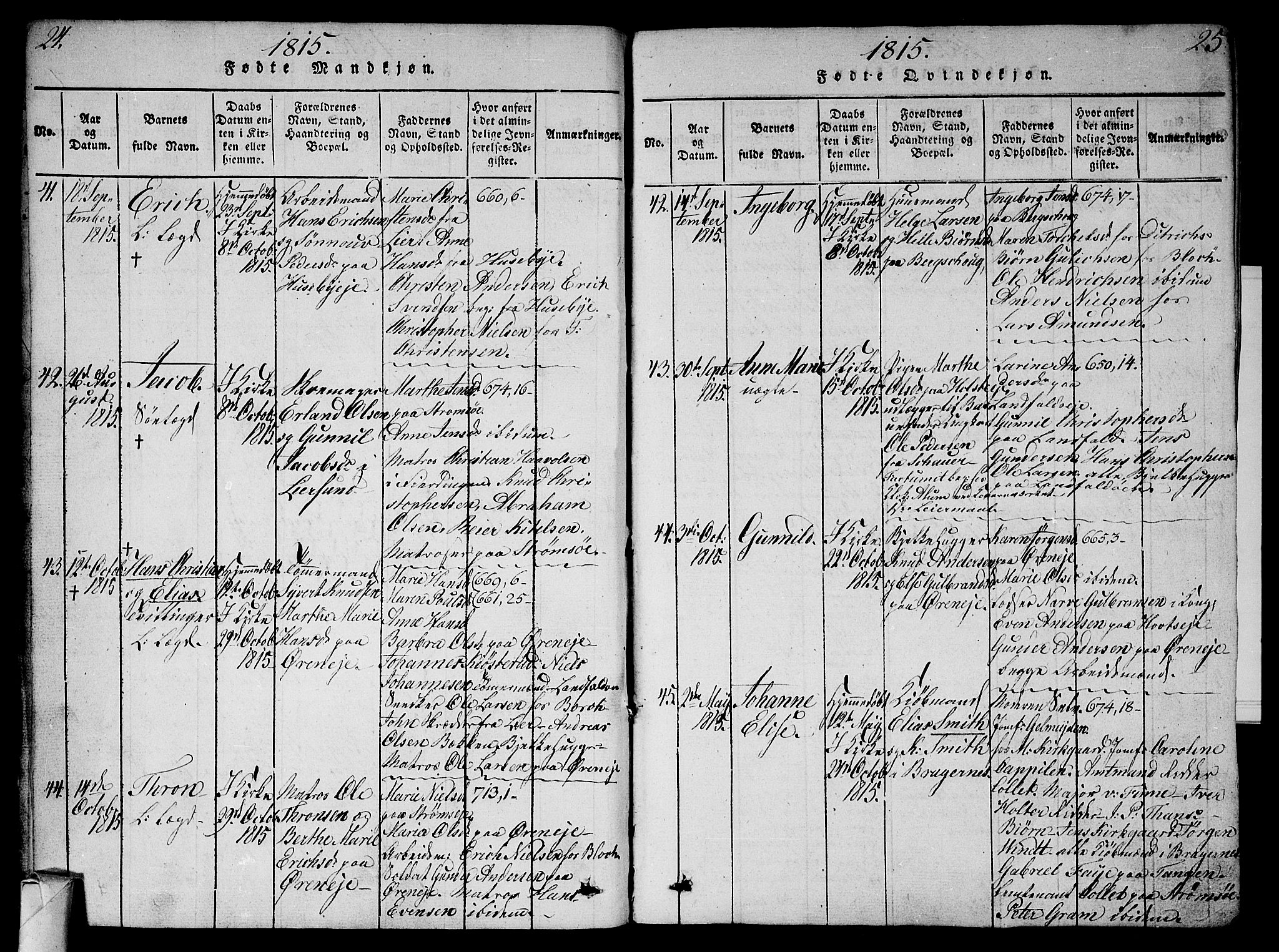 Bragernes kirkebøker, AV/SAKO-A-6/G/Ga/L0001: Klokkerbok nr. 1, 1815-1829, s. 24-25