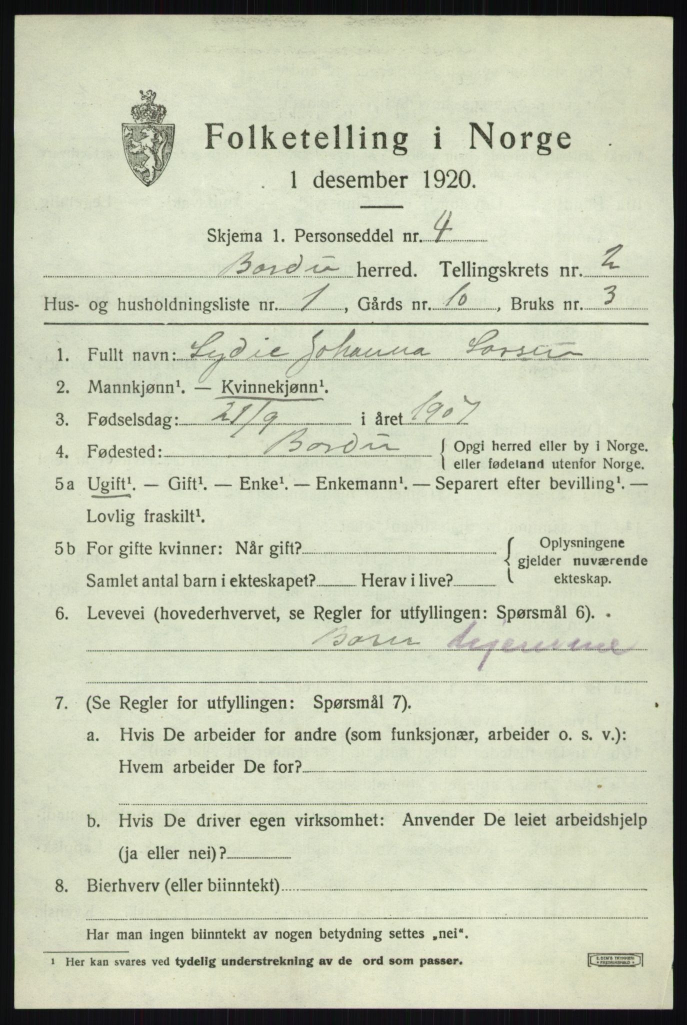 SATØ, Folketelling 1920 for 1922 Bardu herred, 1920, s. 952