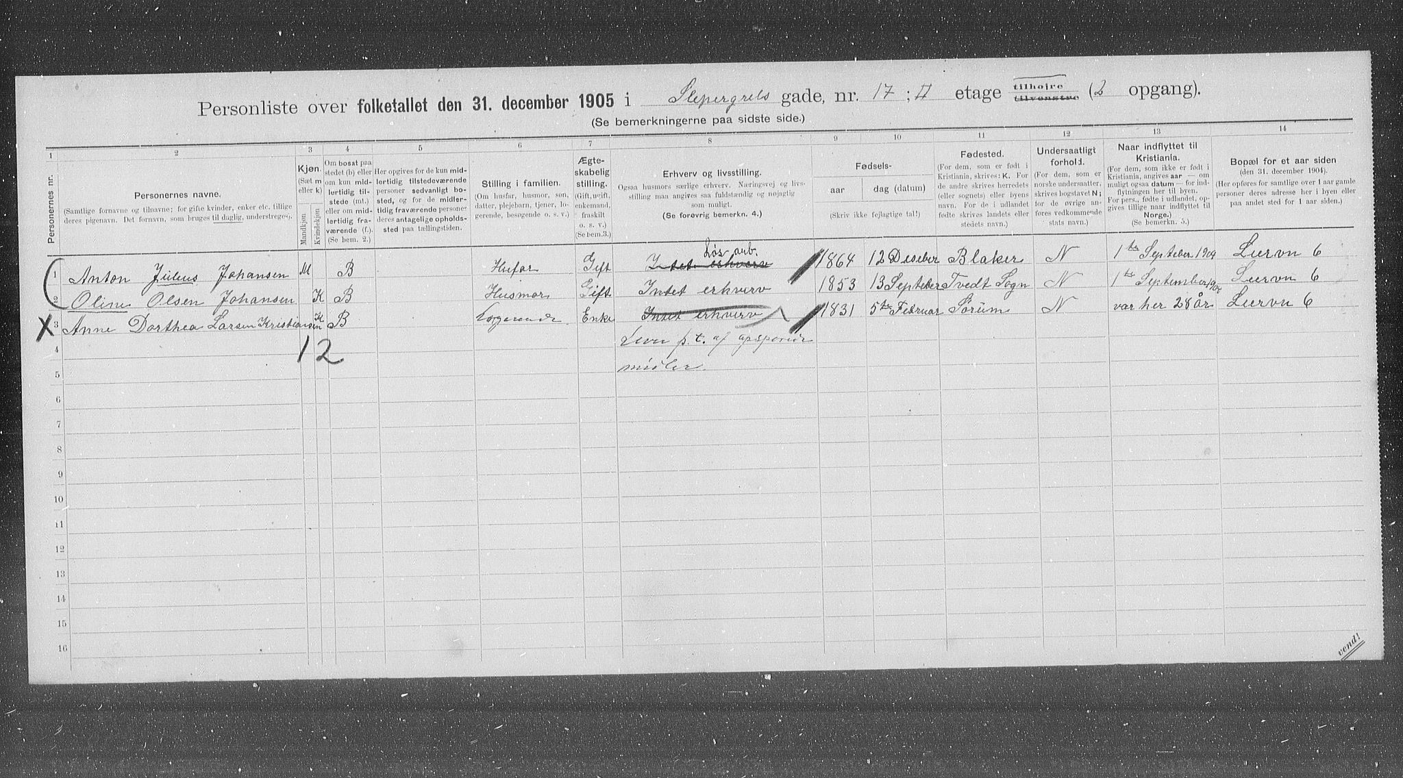 OBA, Kommunal folketelling 31.12.1905 for Kristiania kjøpstad, 1905, s. 46840