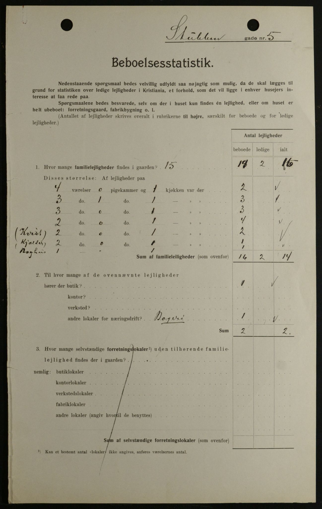 OBA, Kommunal folketelling 1.2.1908 for Kristiania kjøpstad, 1908, s. 94001