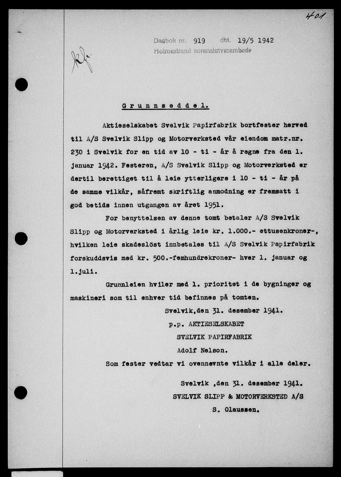 Holmestrand sorenskriveri, SAKO/A-67/G/Ga/Gaa/L0055: Pantebok nr. A-55, 1942-1942, Dagboknr: 919/1942