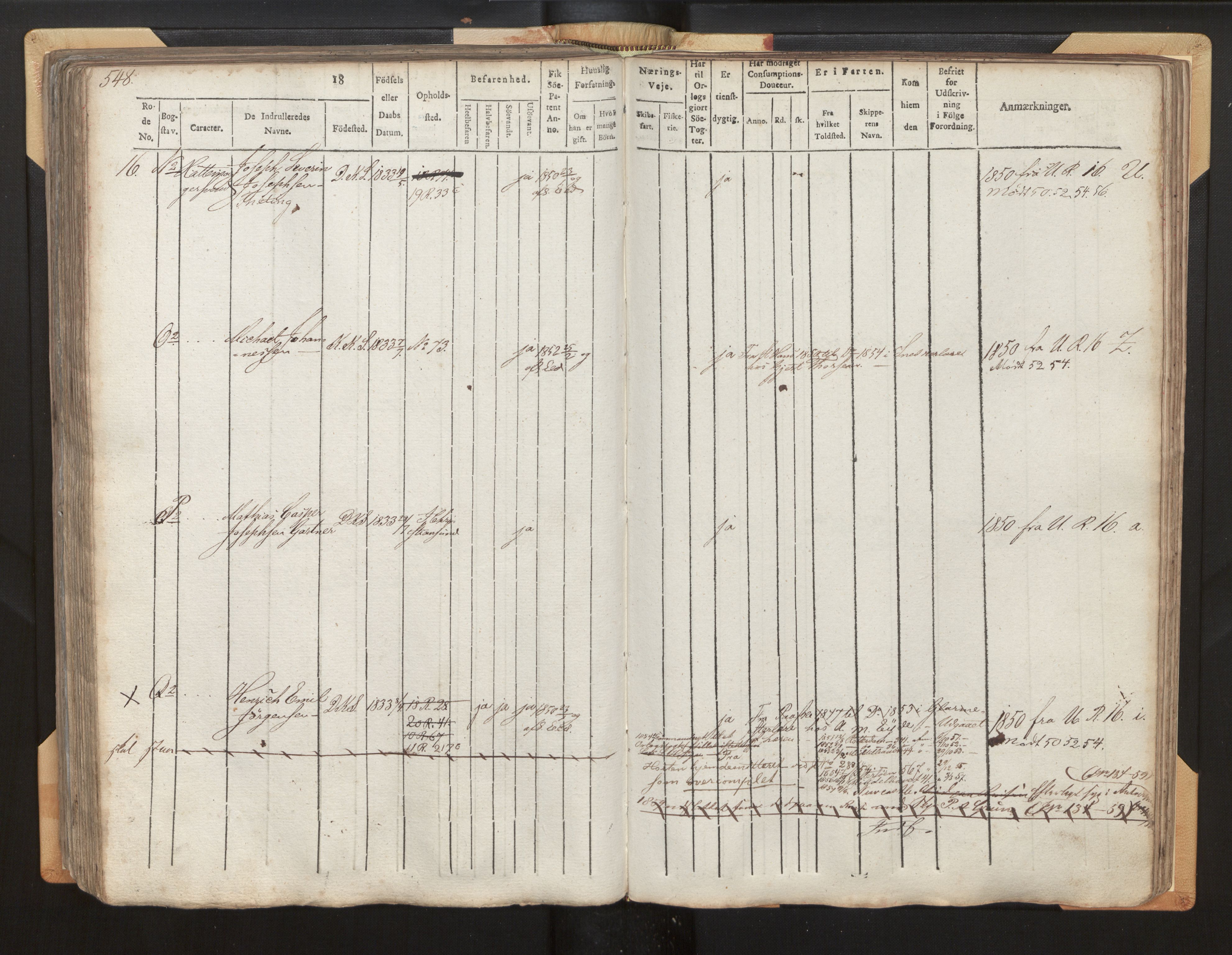 Innrulleringssjefen i Bergen, AV/SAB-A-100050/F/Fh/L0002: Hovedrulle Bergen rodenr. 11 - 18, 1840-1859, s. 548