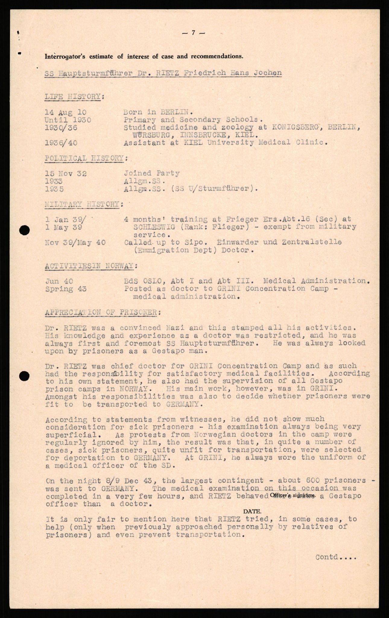 Forsvaret, Forsvarets overkommando II, AV/RA-RAFA-3915/D/Db/L0027: CI Questionaires. Tyske okkupasjonsstyrker i Norge. Tyskere., 1945-1946, s. 409