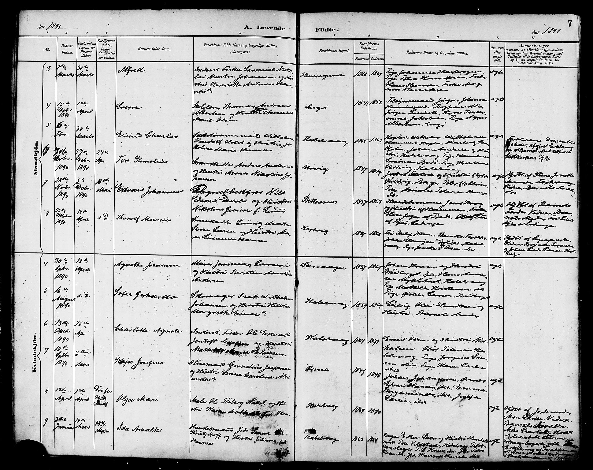 Ministerialprotokoller, klokkerbøker og fødselsregistre - Nordland, SAT/A-1459/874/L1060: Ministerialbok nr. 874A04, 1890-1899, s. 7