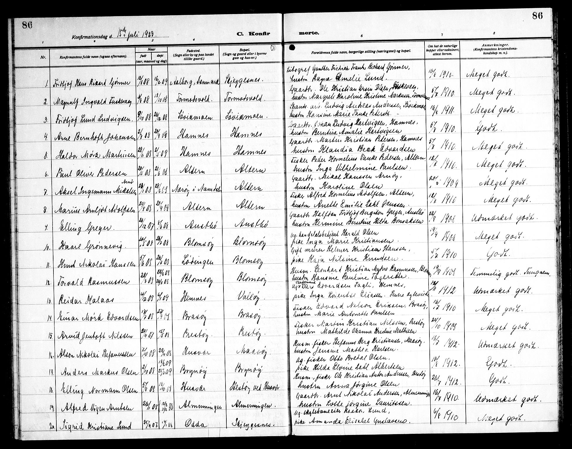 Ministerialprotokoller, klokkerbøker og fødselsregistre - Nordland, AV/SAT-A-1459/830/L0466: Klokkerbok nr. 830C08, 1920-1945, s. 86