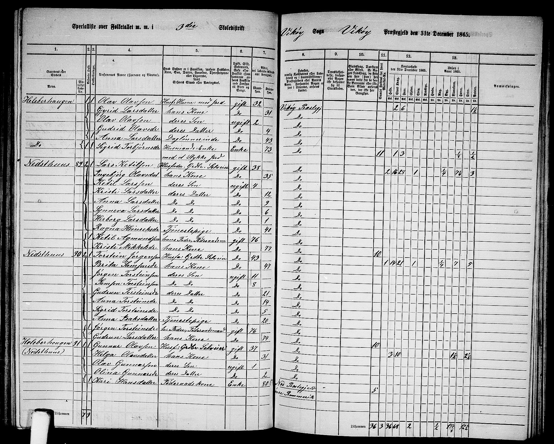 RA, Folketelling 1865 for 1238P Vikør prestegjeld, 1865, s. 55