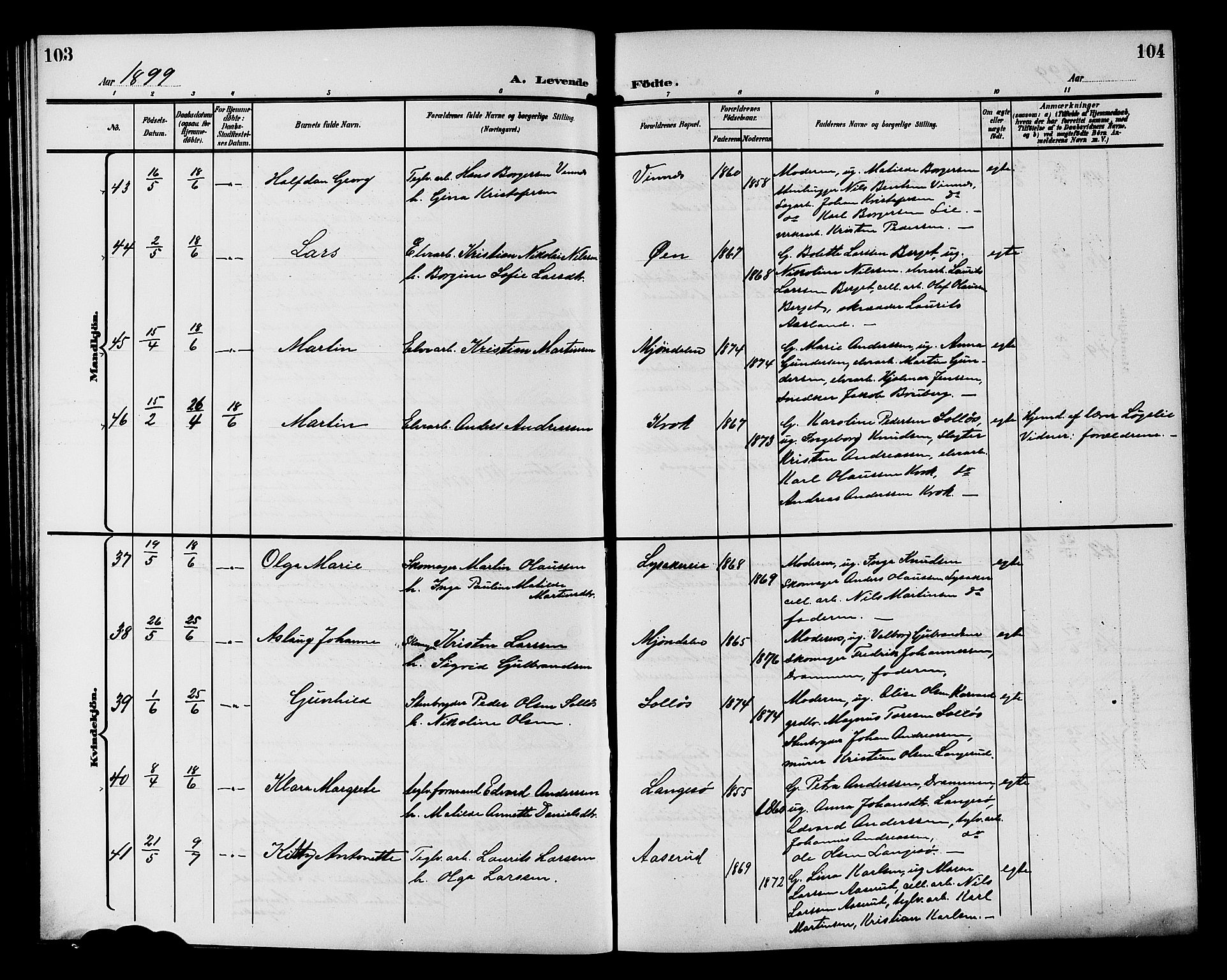 Nedre Eiker kirkebøker, AV/SAKO-A-612/G/Ga/L0003: Klokkerbok nr. 3, 1896-1905, s. 103-104