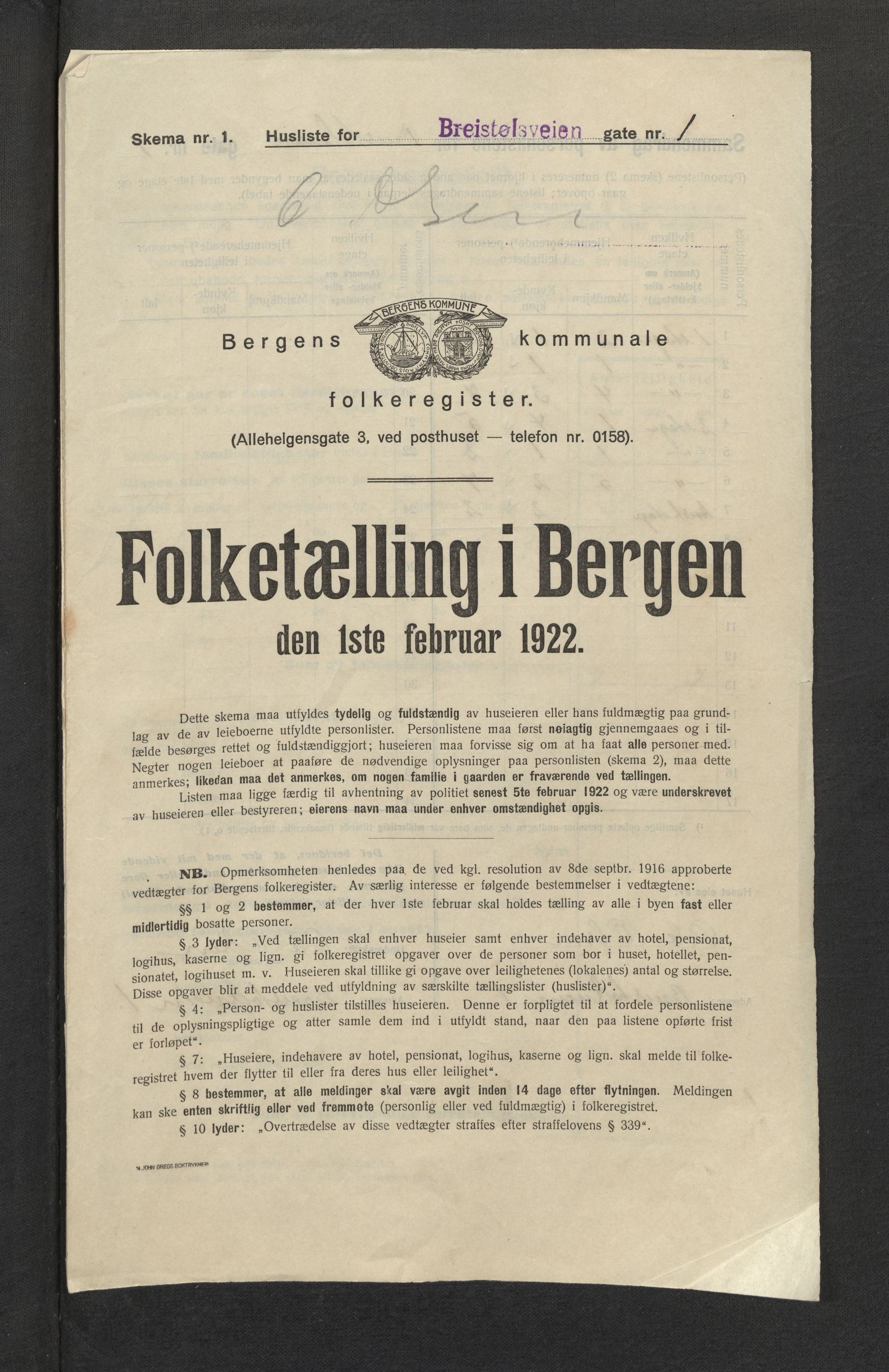 SAB, Kommunal folketelling 1922 for Bergen kjøpstad, 1922, s. 4043