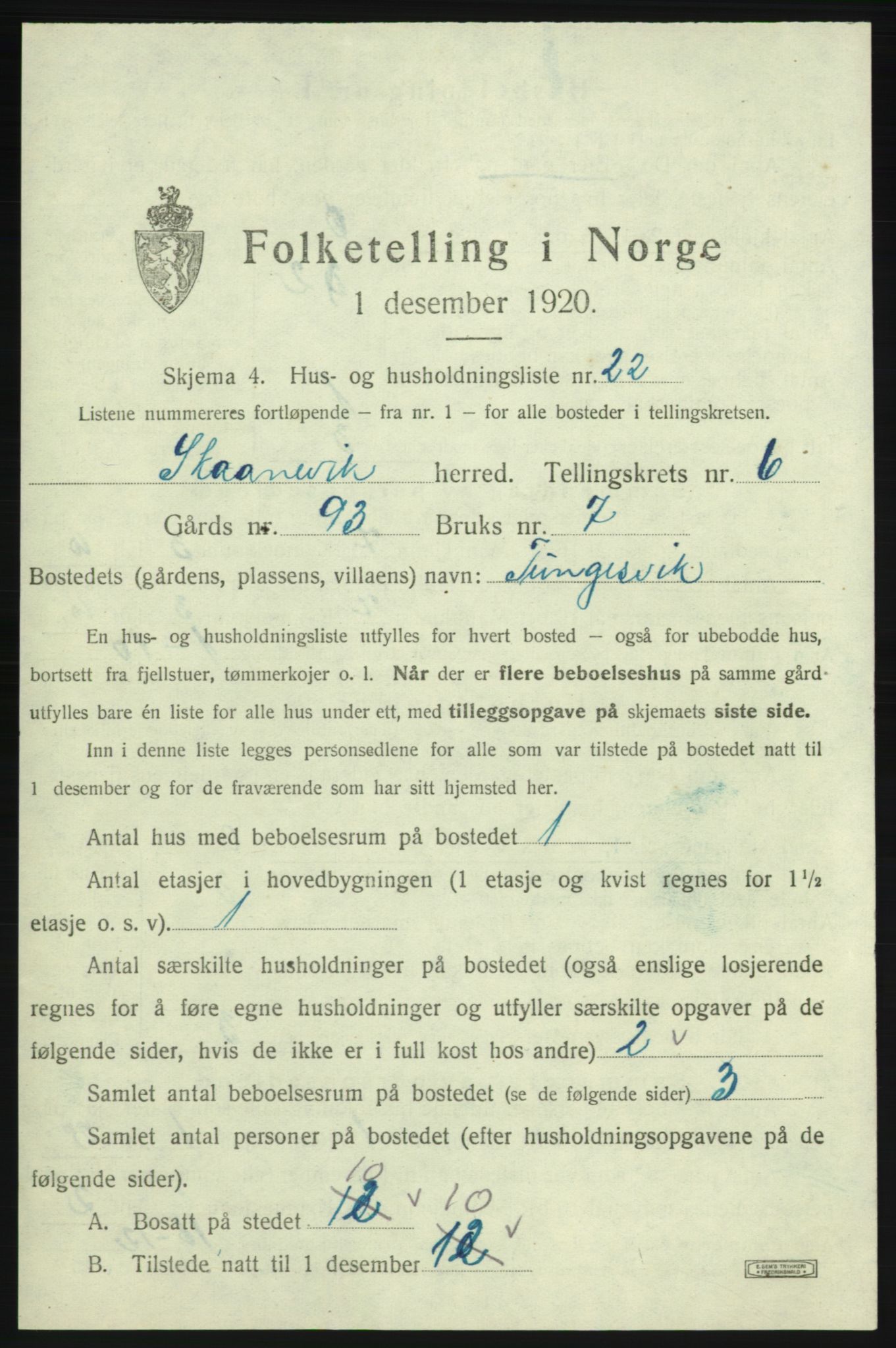 SAB, Folketelling 1920 for 1212 Skånevik herred, 1920, s. 898