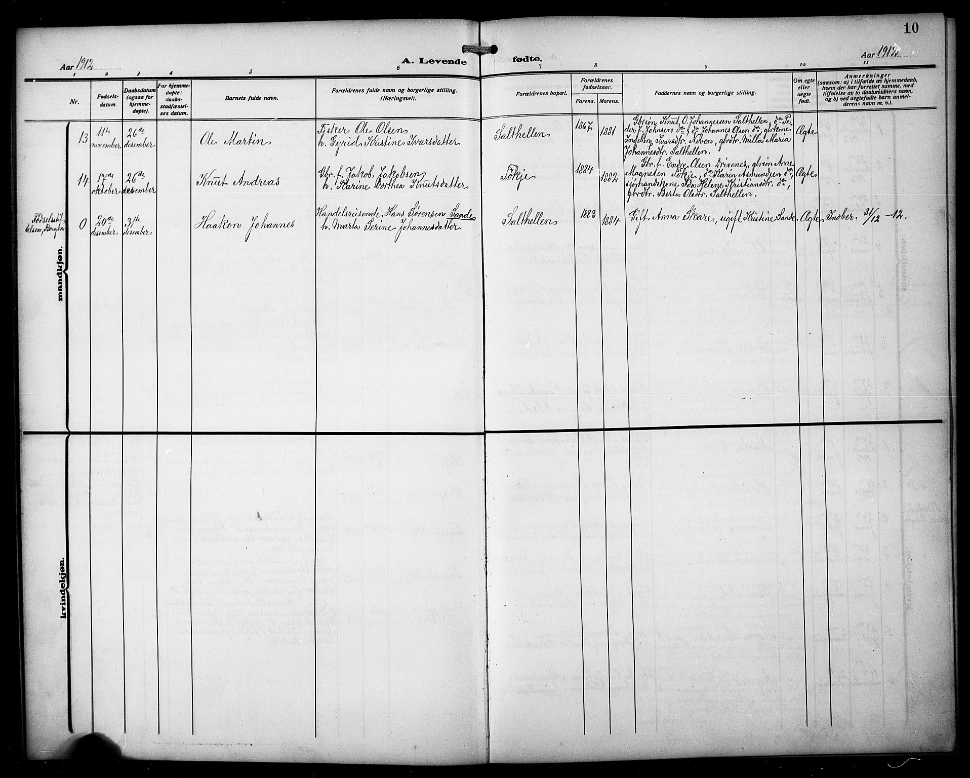 Austevoll sokneprestembete, AV/SAB-A-74201/H/Ha/Hab/Habb/L0006: Klokkerbok nr. B 6, 1911-1925, s. 10