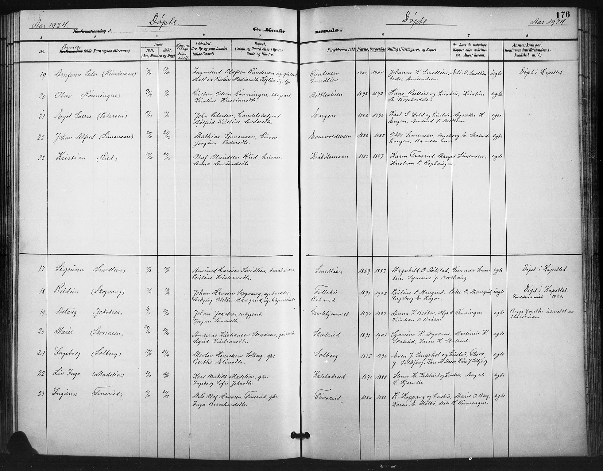 Vestre Gausdal prestekontor, AV/SAH-PREST-094/H/Ha/Hab/L0003: Klokkerbok nr. 3, 1896-1925, s. 176