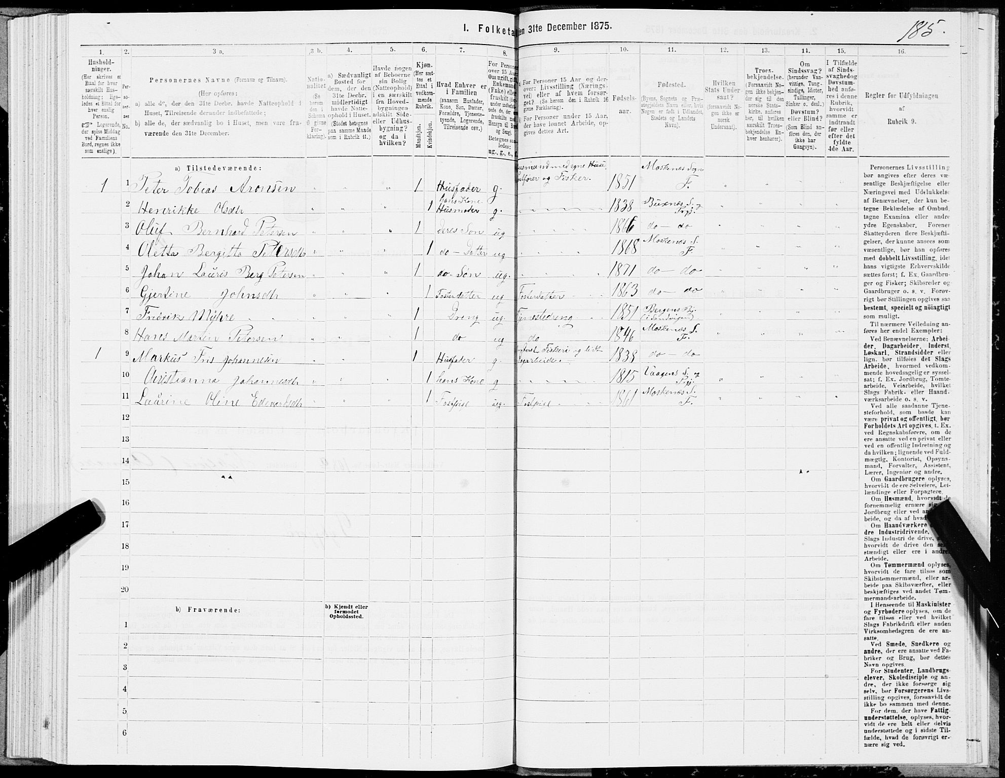 SAT, Folketelling 1875 for 1859P Flakstad prestegjeld, 1875, s. 2185