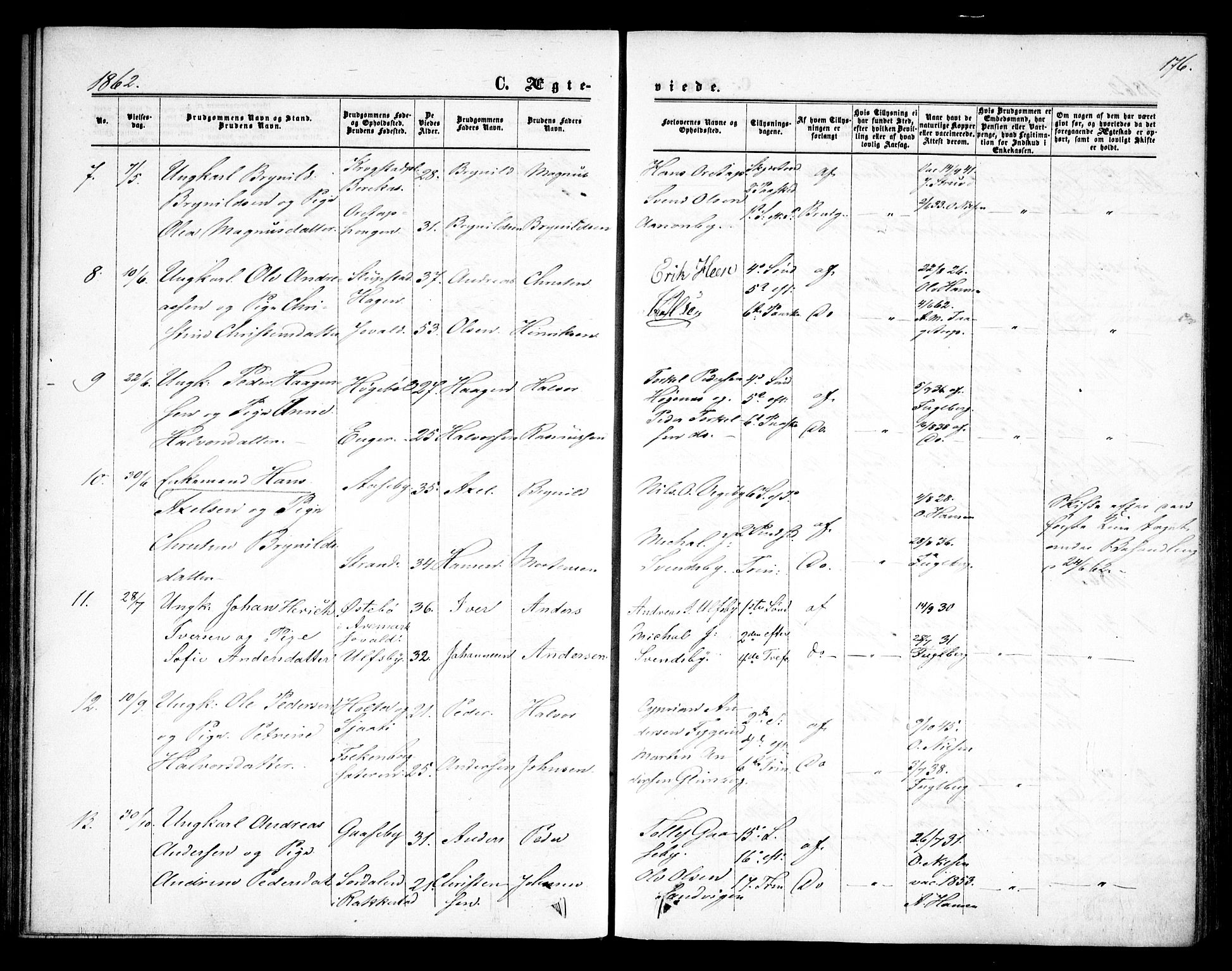 Rødenes prestekontor Kirkebøker, AV/SAO-A-2005/F/Fa/L0007: Ministerialbok nr. I 7, 1860-1869, s. 176