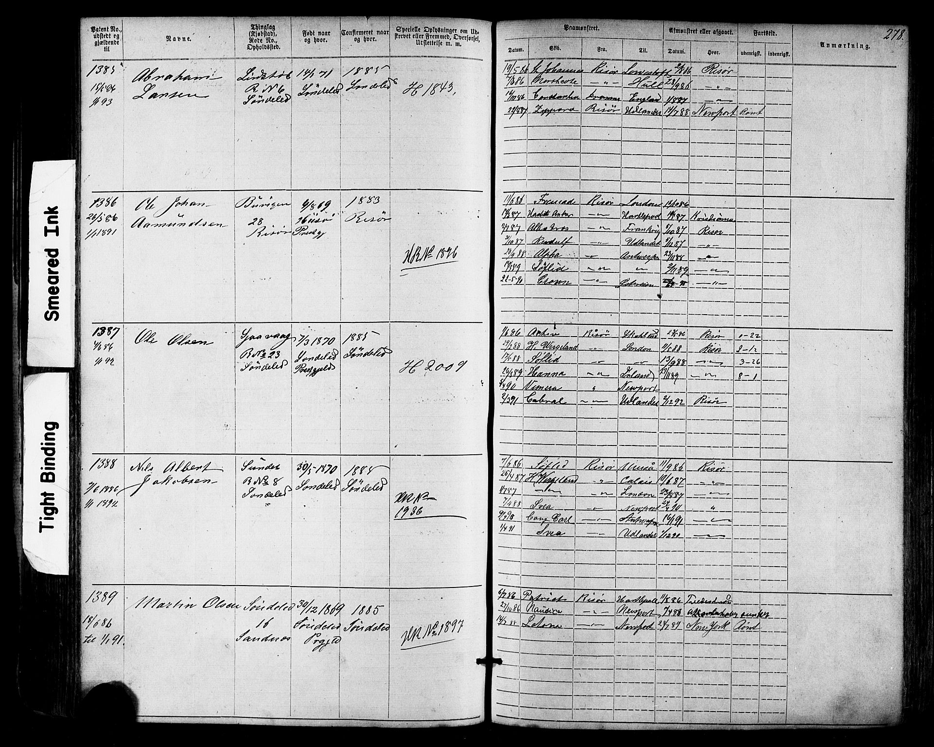 Risør mønstringskrets, SAK/2031-0010/F/Fa/L0003: Annotasjonsrulle nr 1-1913 med register, T-7, 1863-1899, s. 216