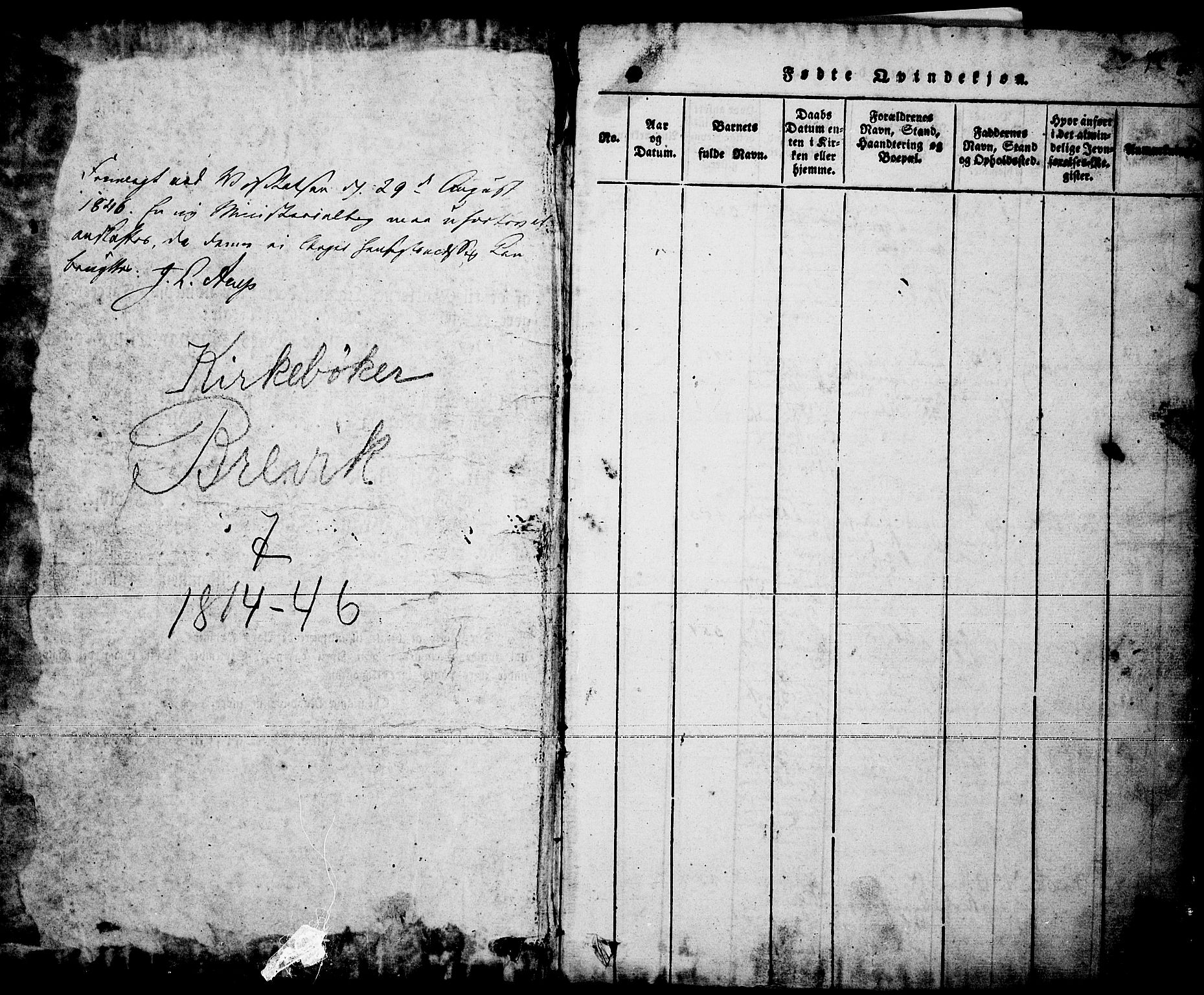 Brevik kirkebøker, AV/SAKO-A-255/F/Fa/L0004: Ministerialbok nr. 4, 1814-1846, s. 1