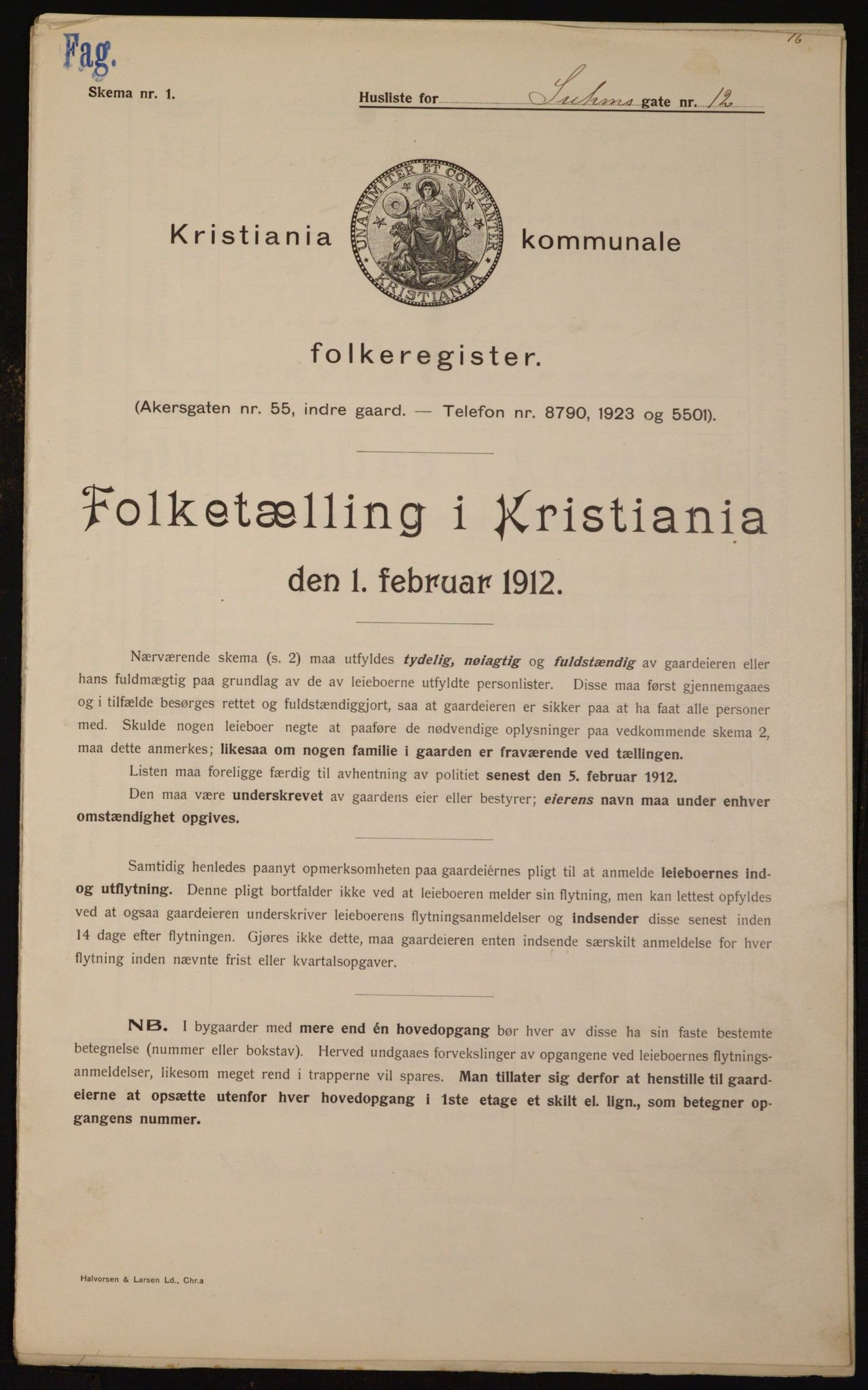 OBA, Kommunal folketelling 1.2.1912 for Kristiania, 1912, s. 104625