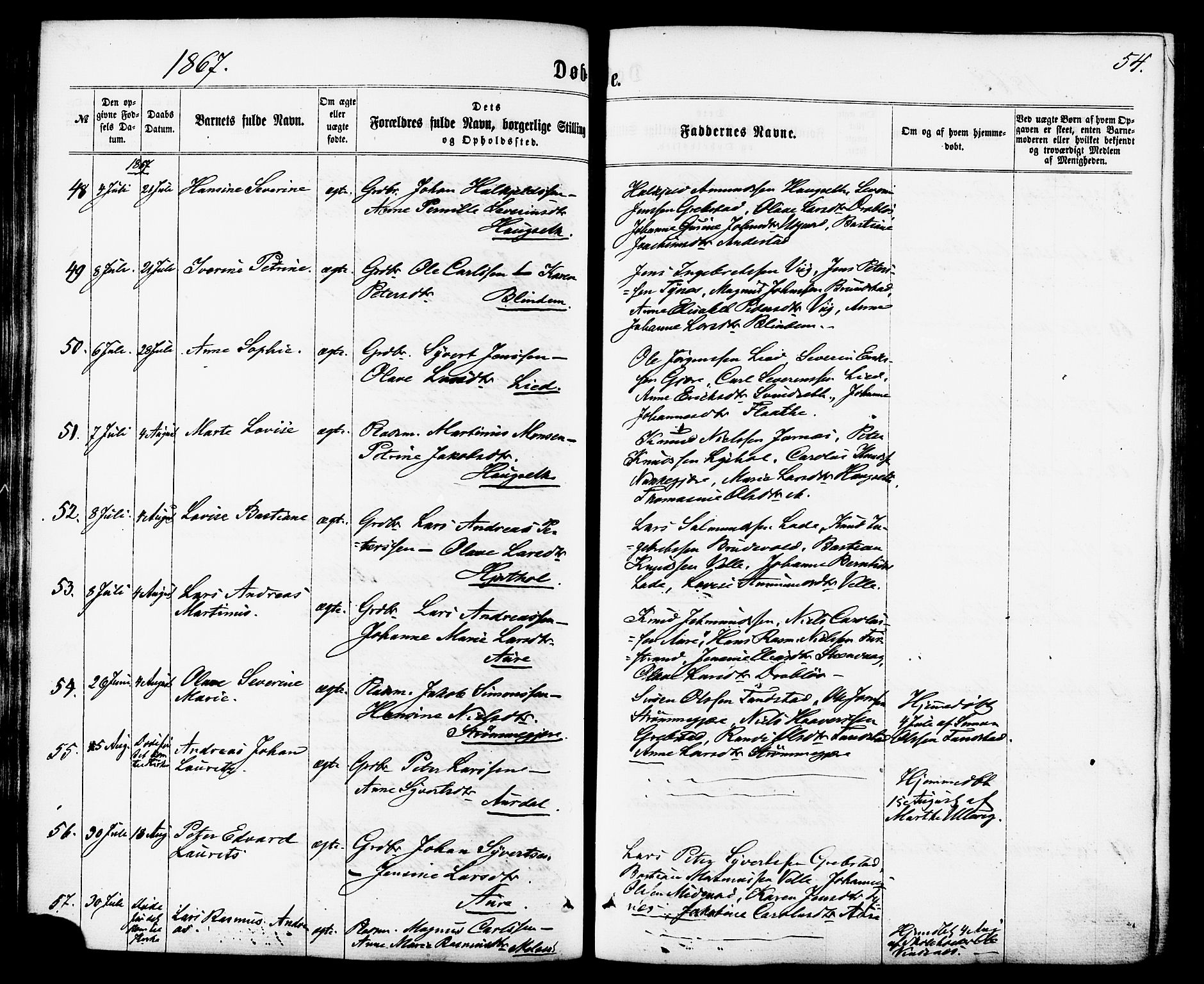 Ministerialprotokoller, klokkerbøker og fødselsregistre - Møre og Romsdal, AV/SAT-A-1454/522/L0314: Ministerialbok nr. 522A09, 1863-1877, s. 54