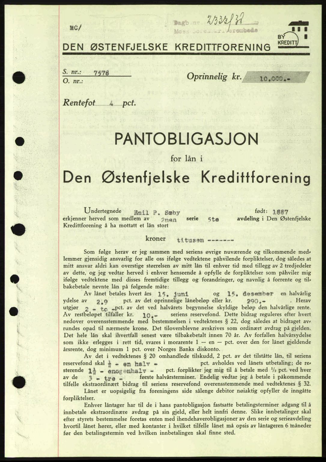 Moss sorenskriveri, SAO/A-10168: Pantebok nr. B6, 1938-1938, Dagboknr: 2332/1938