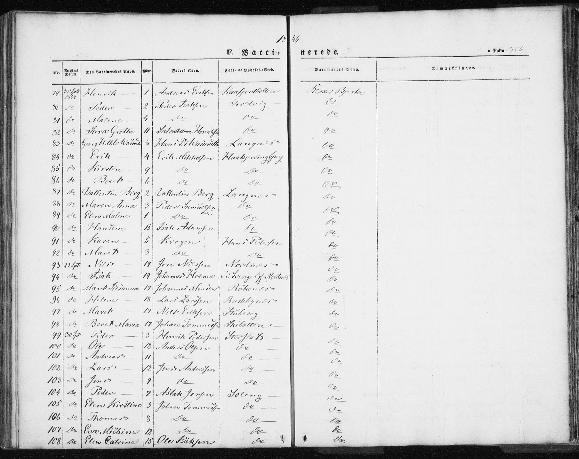 Lyngen sokneprestembete, AV/SATØ-S-1289/H/He/Hea/L0004kirke: Ministerialbok nr. 4, 1839-1858, s. 356