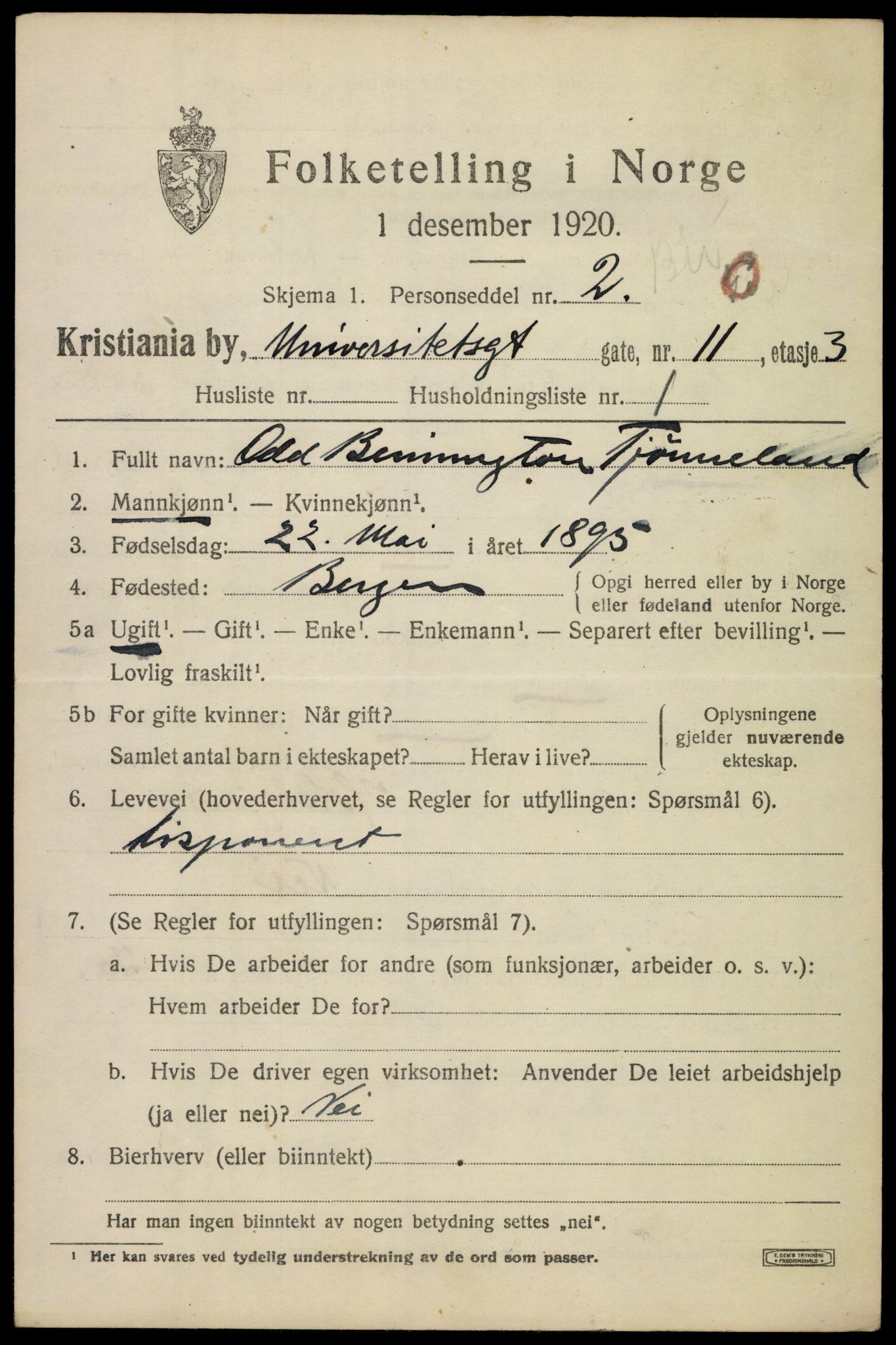 SAO, Folketelling 1920 for 0301 Kristiania kjøpstad, 1920, s. 618545