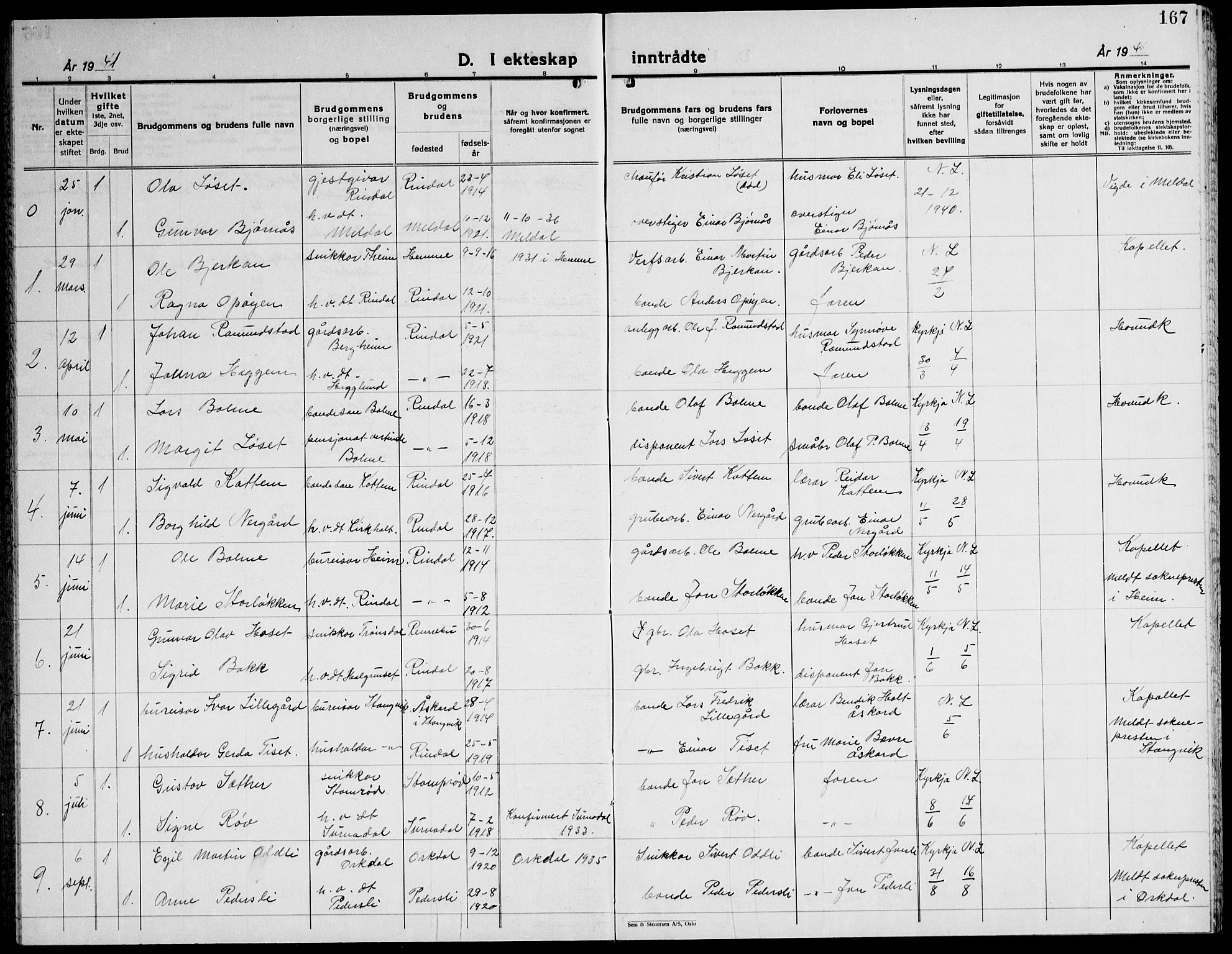 Ministerialprotokoller, klokkerbøker og fødselsregistre - Møre og Romsdal, SAT/A-1454/598/L1080: Klokkerbok nr. 598C05, 1927-1944, s. 167