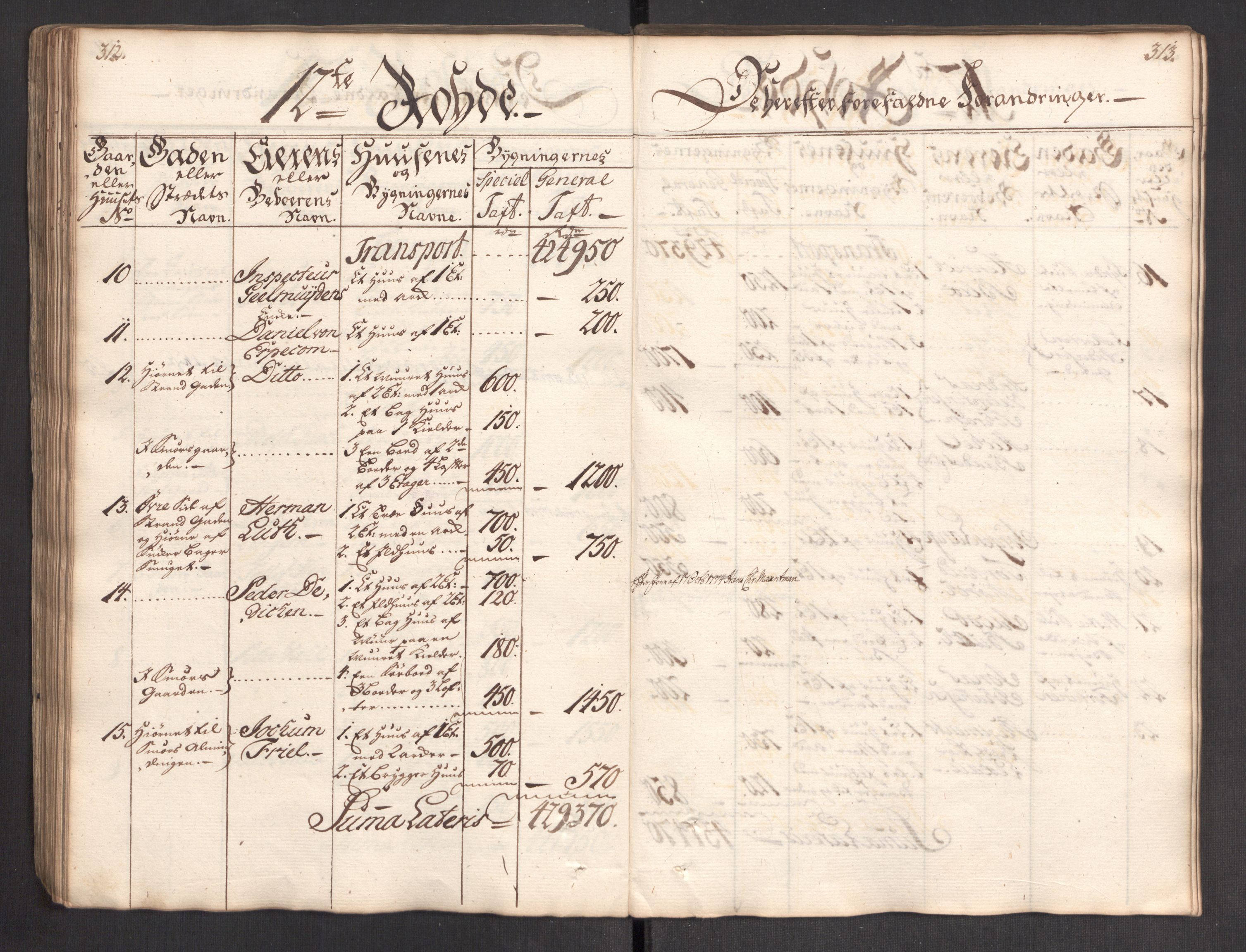 Kommersekollegiet, Brannforsikringskontoret 1767-1814, RA/EA-5458/F/Fa/L0004/0002: Bergen / Branntakstprotokoll, 1767, s. 312-313