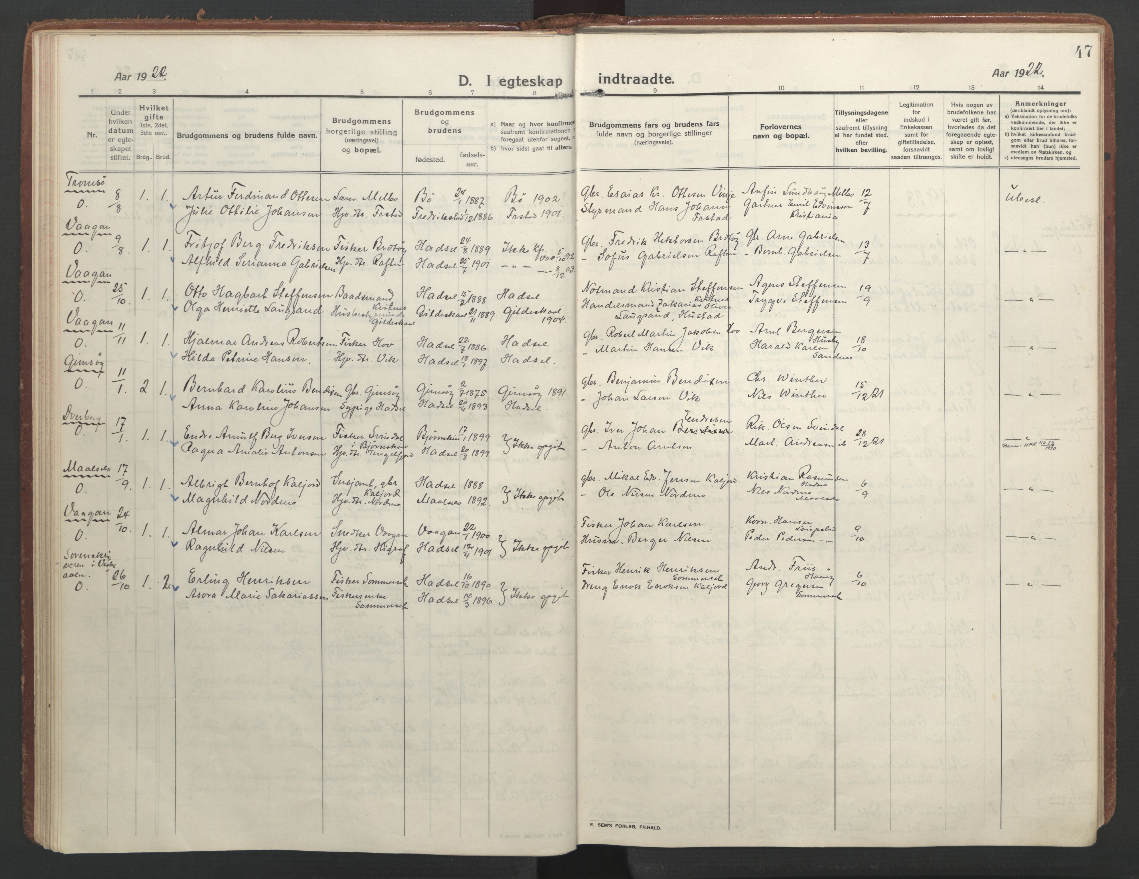 Ministerialprotokoller, klokkerbøker og fødselsregistre - Nordland, AV/SAT-A-1459/888/L1251: Ministerialbok nr. 888A17, 1913-1925, s. 47