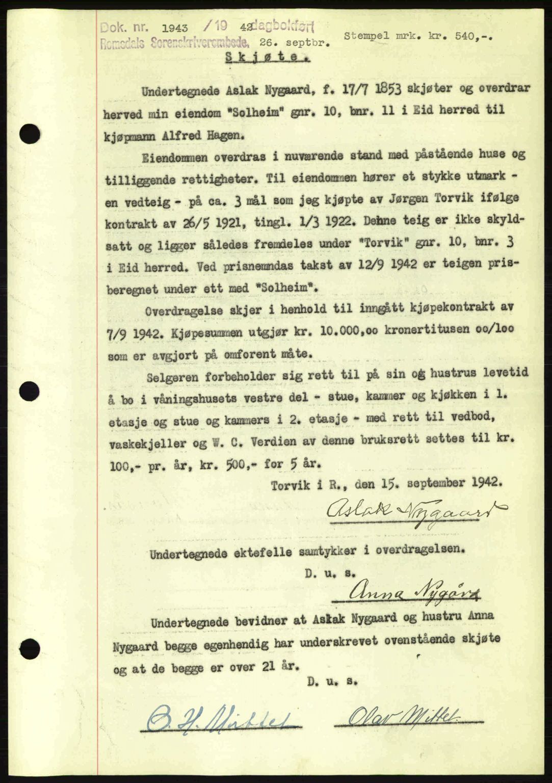 Romsdal sorenskriveri, SAT/A-4149/1/2/2C: Pantebok nr. A12, 1942-1942, Dagboknr: 1943/1942