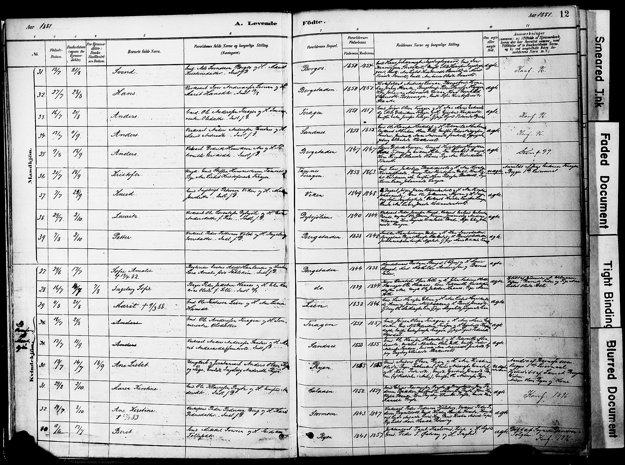 Ministerialprotokoller, klokkerbøker og fødselsregistre - Sør-Trøndelag, SAT/A-1456/681/L0933: Ministerialbok nr. 681A11, 1879-1890, s. 12