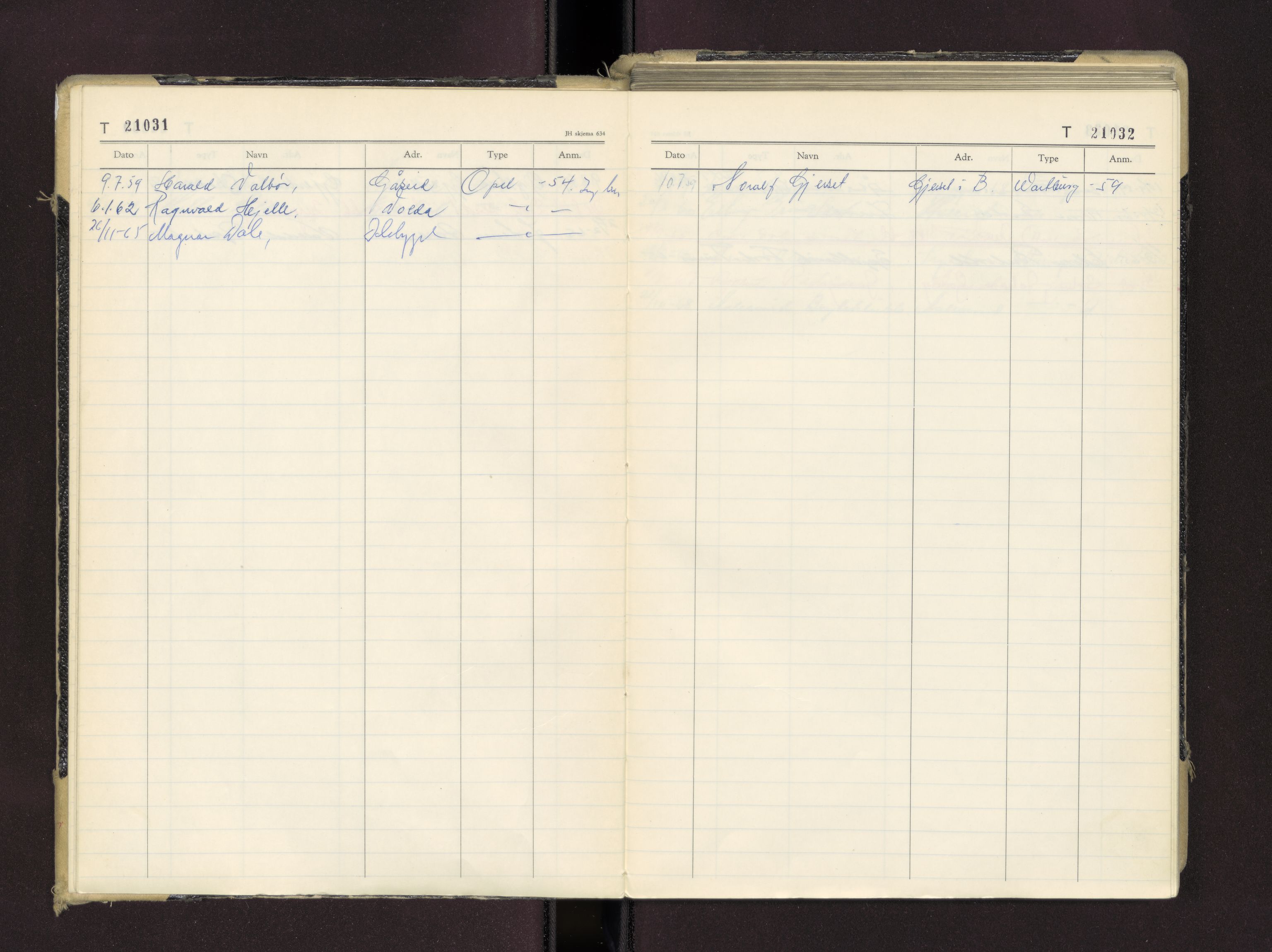 Møre og Romsdal vegkontor - Ålesund trafikkstasjon, AV/SAT-A-4099/F/Fc/L0016: Bilregister; T 21000 - T 21499, 1955-1970