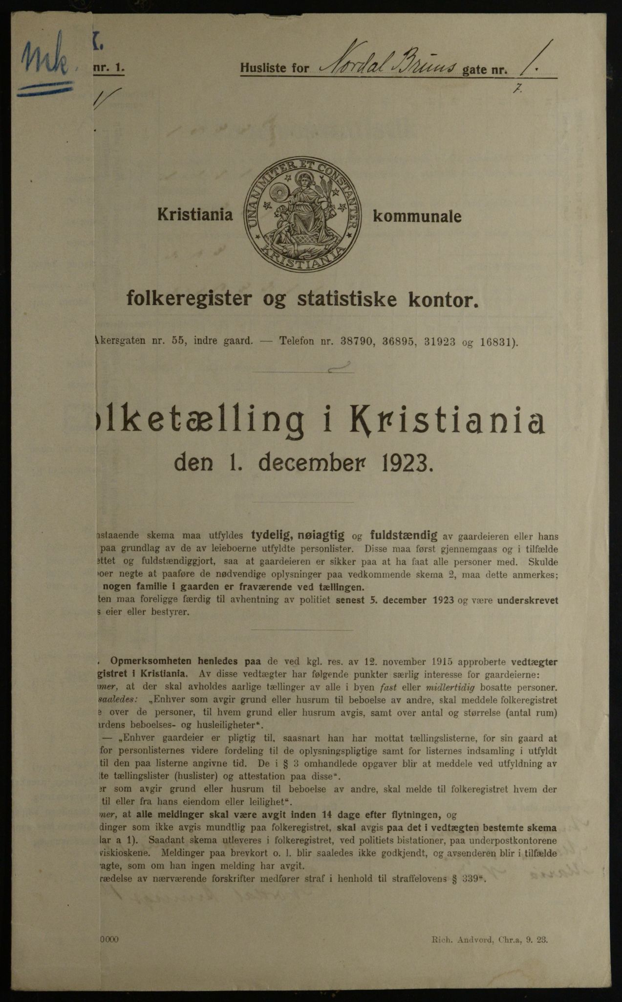 OBA, Kommunal folketelling 1.12.1923 for Kristiania, 1923, s. 79357
