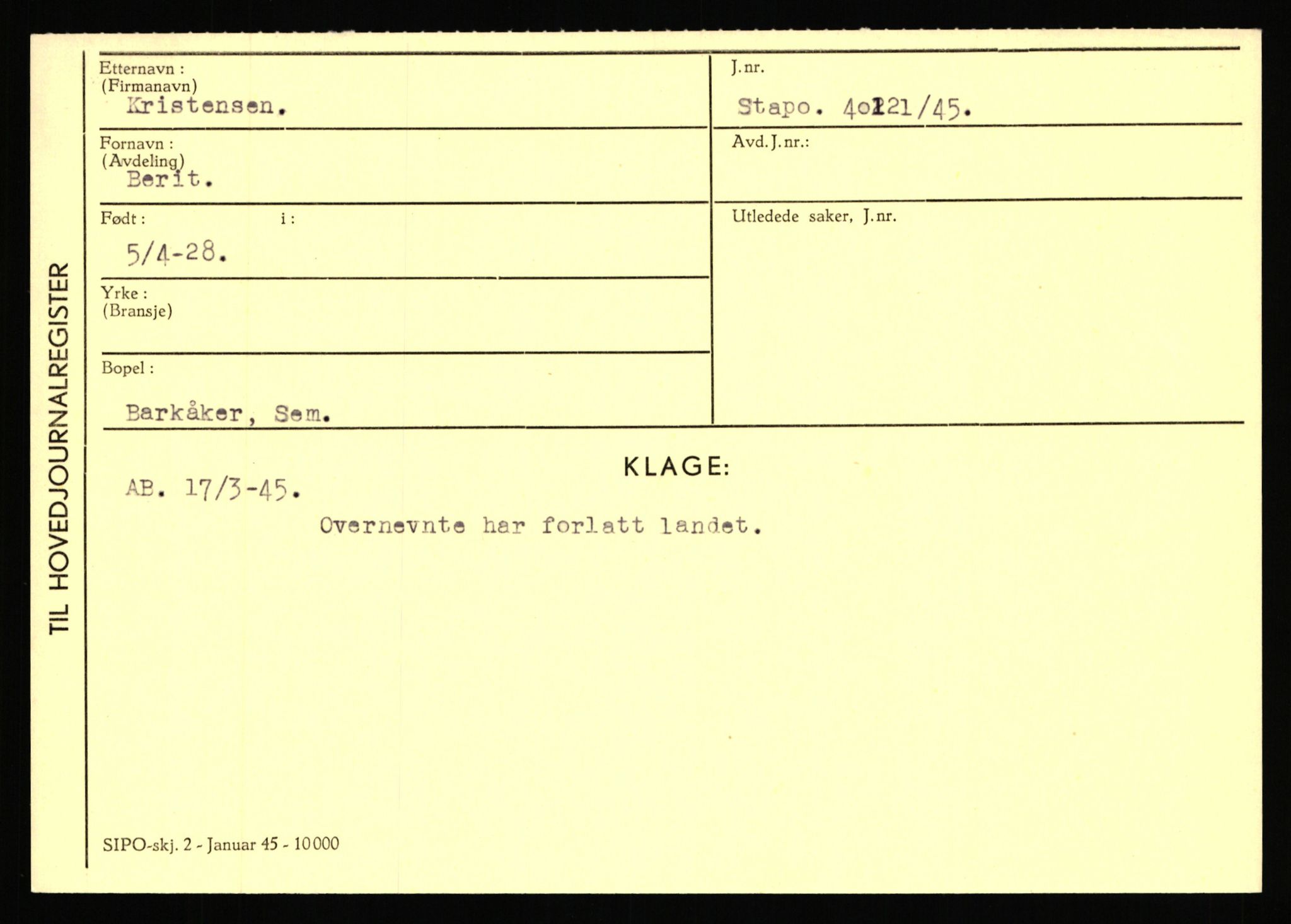 Statspolitiet - Hovedkontoret / Osloavdelingen, AV/RA-S-1329/C/Ca/L0009: Knutsen - Limstrand, 1943-1945, s. 982