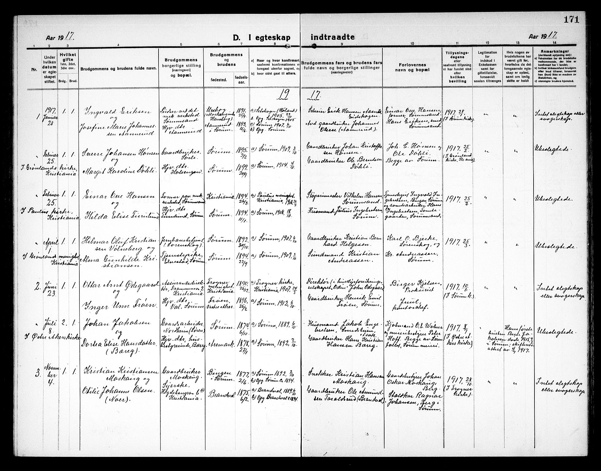 Sørum prestekontor Kirkebøker, AV/SAO-A-10303/G/Ga/L0008: Klokkerbok nr. I 8, 1917-1934, s. 171