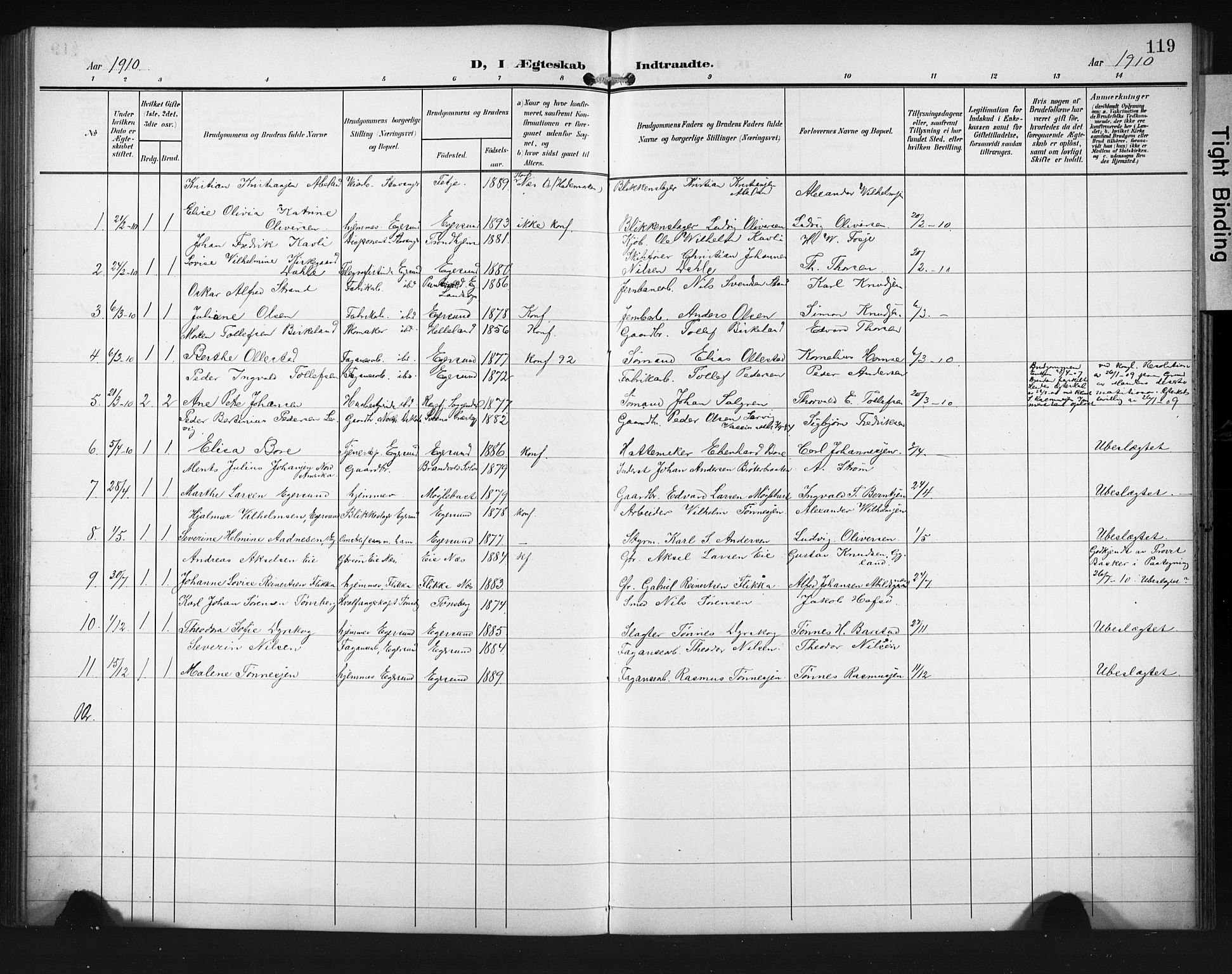 Eigersund sokneprestkontor, AV/SAST-A-101807/S09/L0012: Klokkerbok nr. B 12, 1908-1930, s. 119