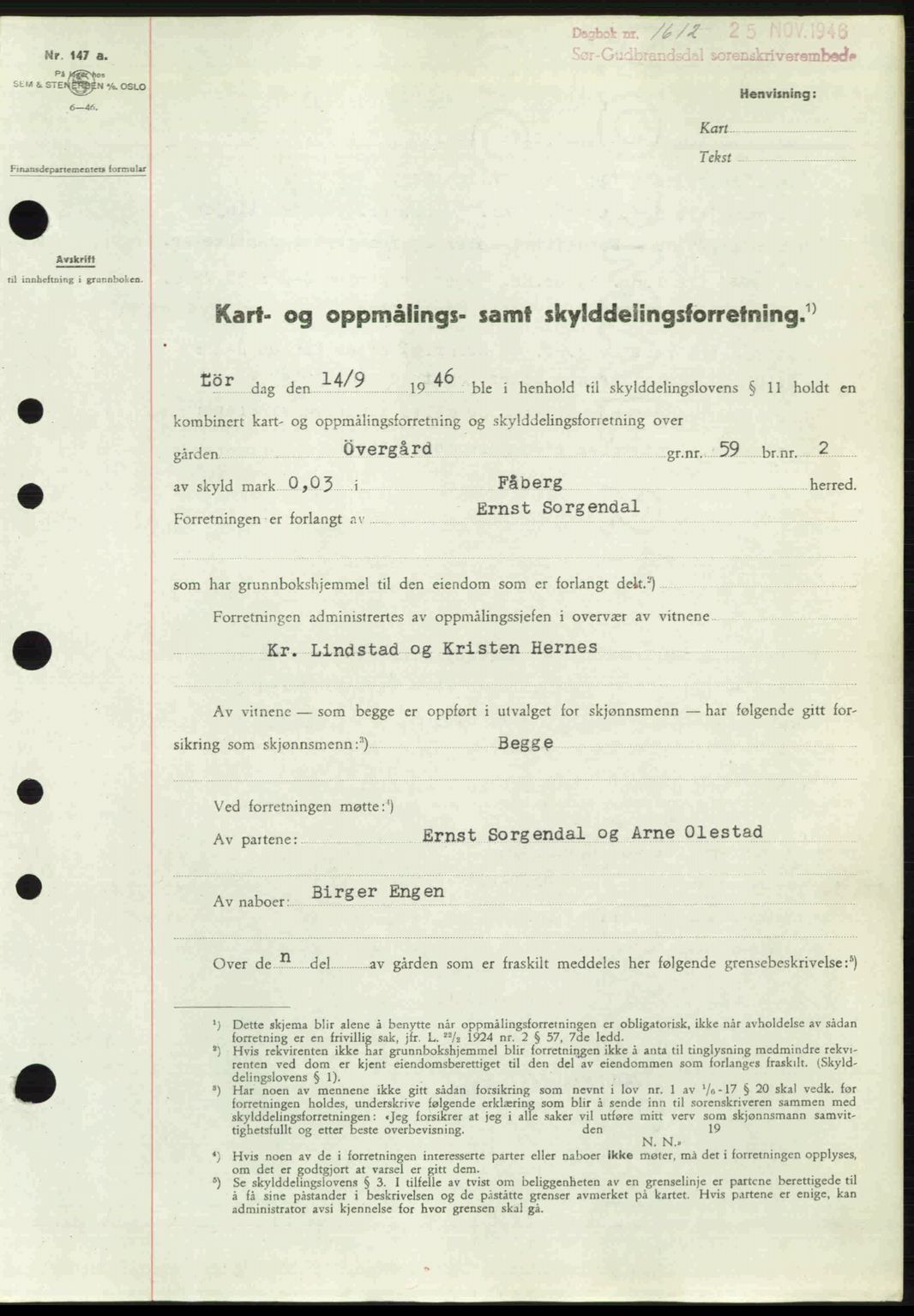Sør-Gudbrandsdal tingrett, SAH/TING-004/H/Hb/Hbd/L0017: Pantebok nr. A17, 1946-1947, Dagboknr: 1612/1946