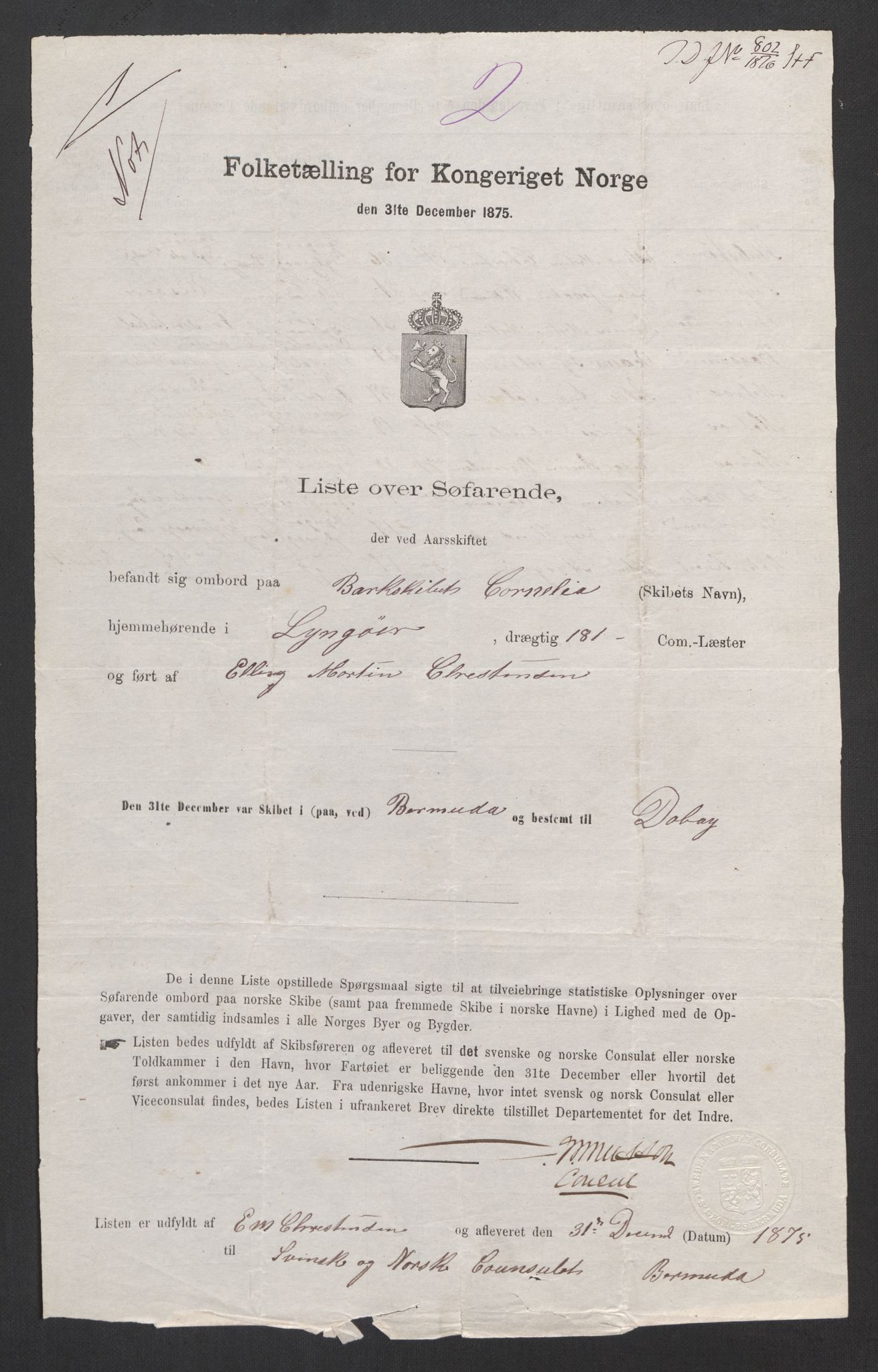 RA, Folketelling 1875, skipslister: Skip i utenrikske havner, hjemmehørende i 1) byer og ladesteder, Grimstad - Tromsø, 2) landdistrikter, 1875, s. 1102