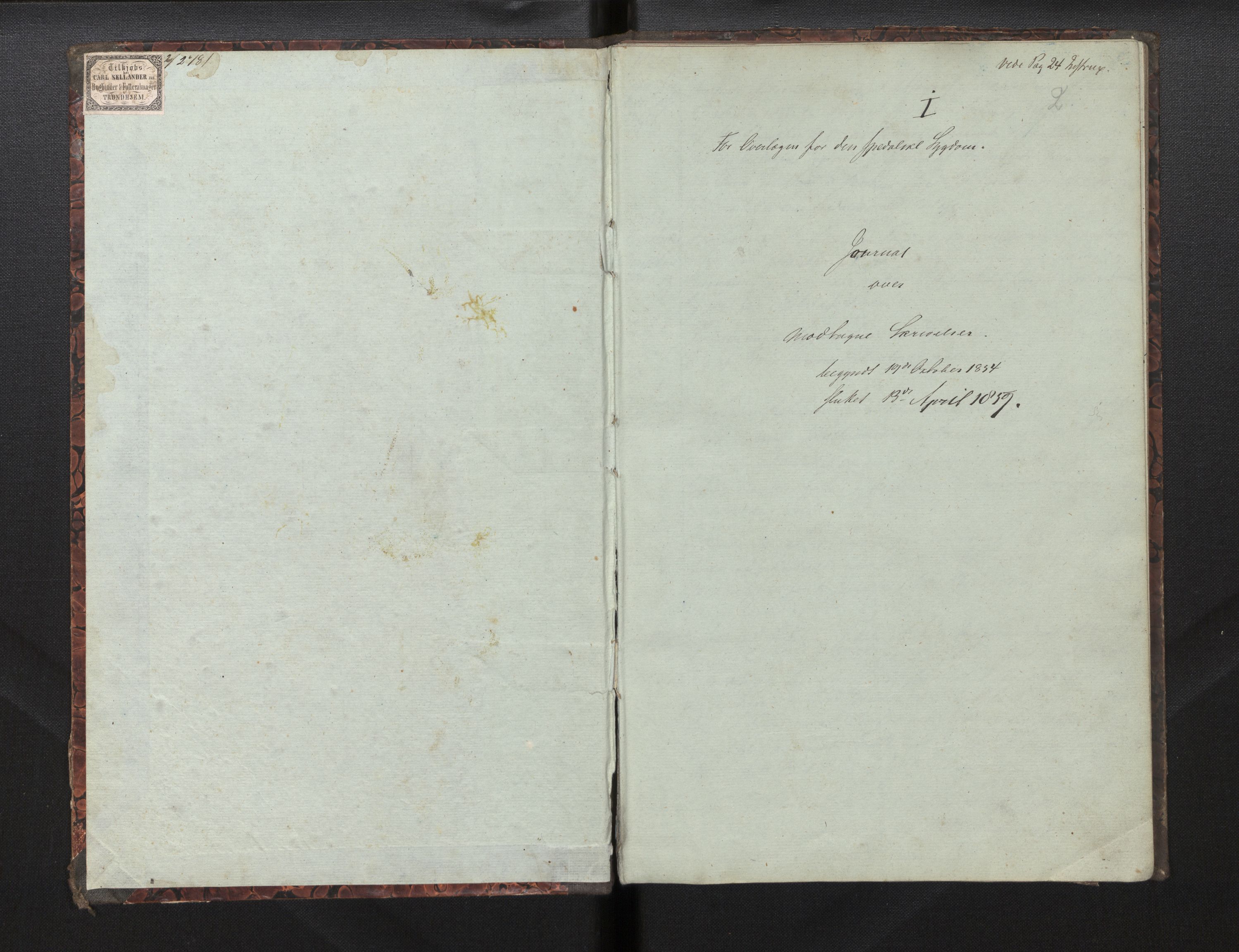 Lepraarkiver - Overlegen for den spedalske sykdom, SAB/A-61001/B.c/L0001: Journal, 1854-1859