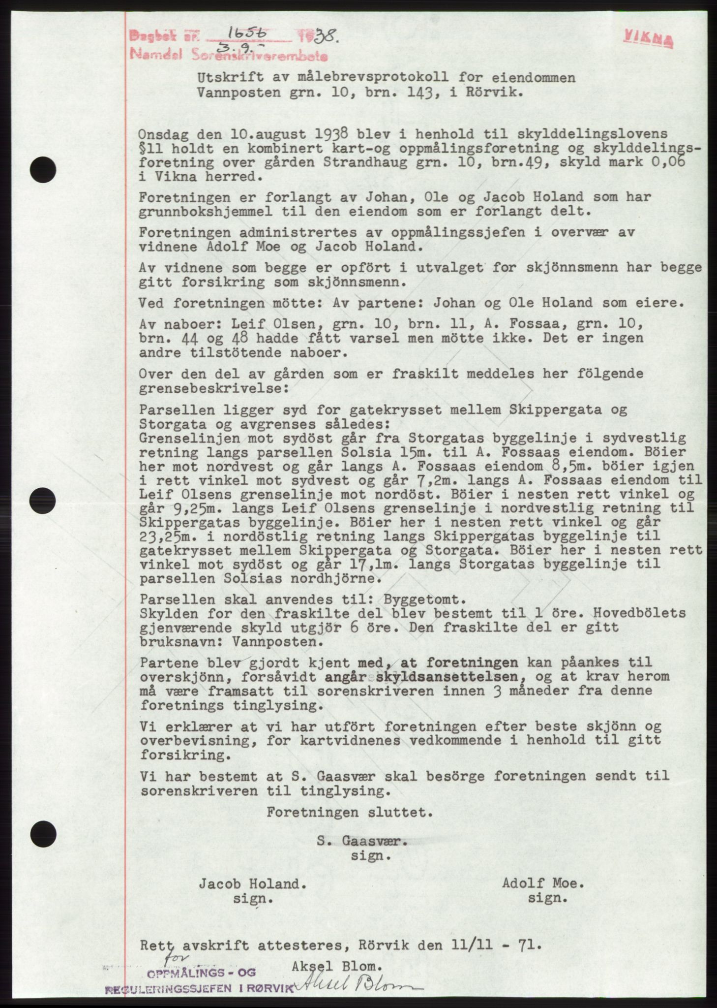 Namdal sorenskriveri, SAT/A-4133/1/2/2C: Pantebok nr. -, 1937-1939, Tingl.dato: 03.09.1938