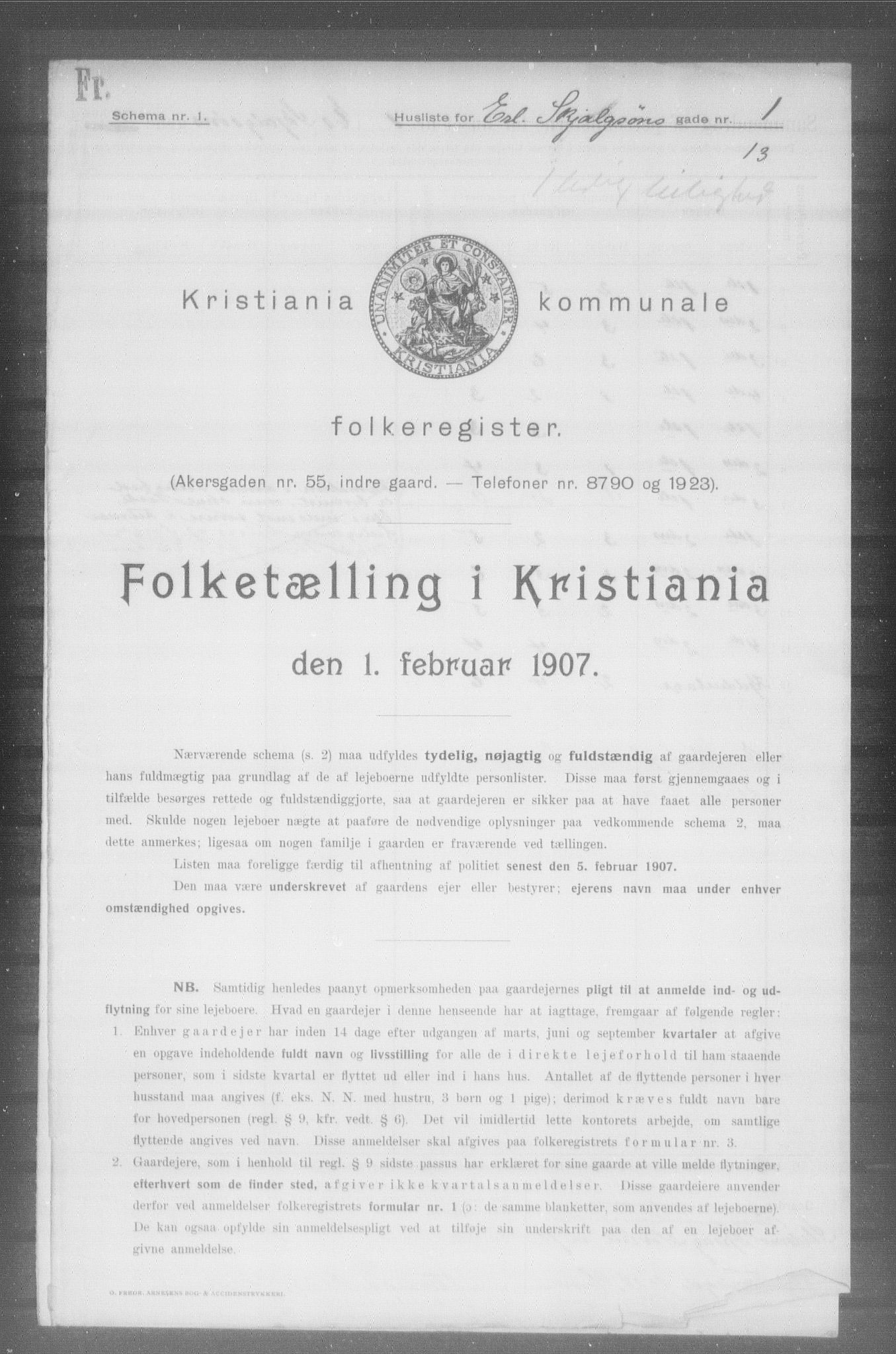 OBA, Kommunal folketelling 1.2.1907 for Kristiania kjøpstad, 1907, s. 11116