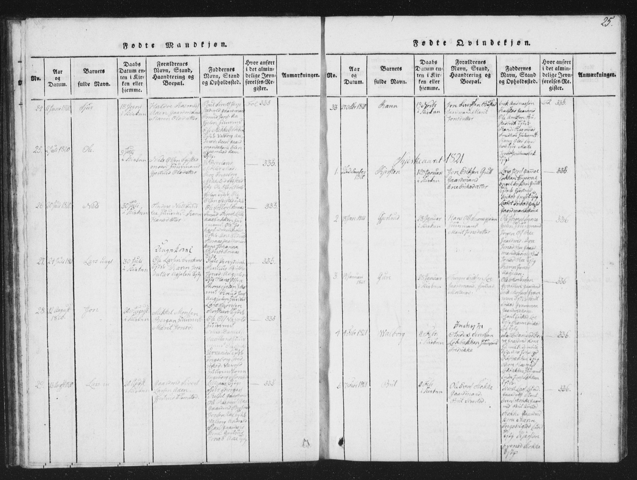 Ministerialprotokoller, klokkerbøker og fødselsregistre - Sør-Trøndelag, AV/SAT-A-1456/672/L0862: Klokkerbok nr. 672C01, 1816-1831, s. 25