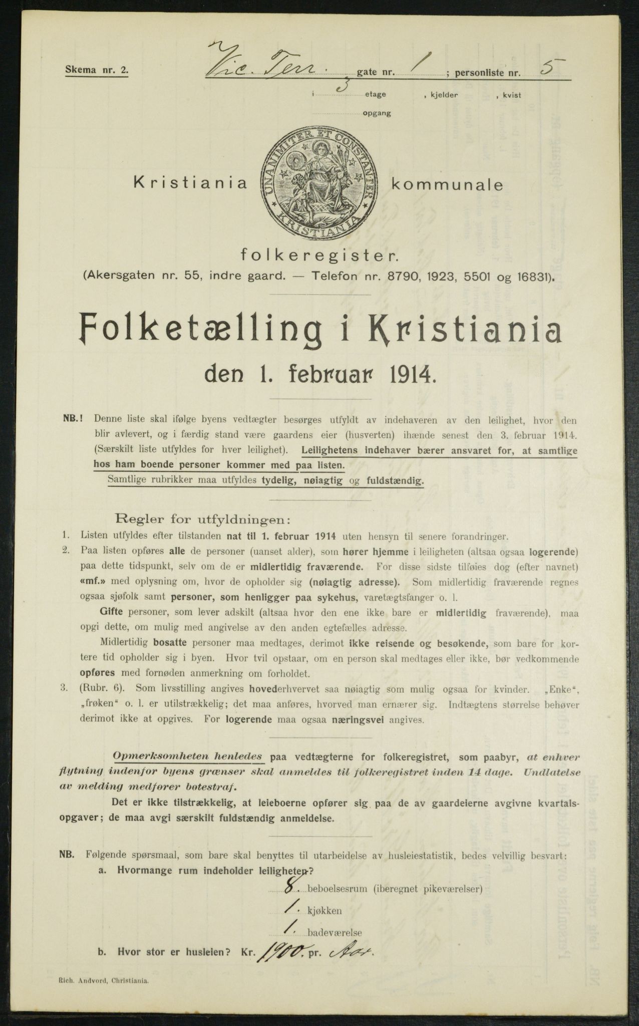 OBA, Kommunal folketelling 1.2.1914 for Kristiania, 1914, s. 124525