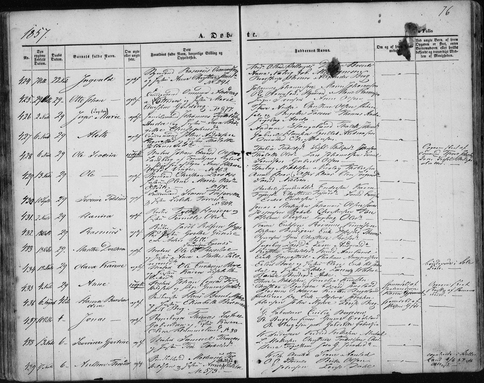 Domkirken sokneprestkontor, AV/SAST-A-101812/001/30/30BA/L0017: Ministerialbok nr. A 16, 1855-1867, s. 76