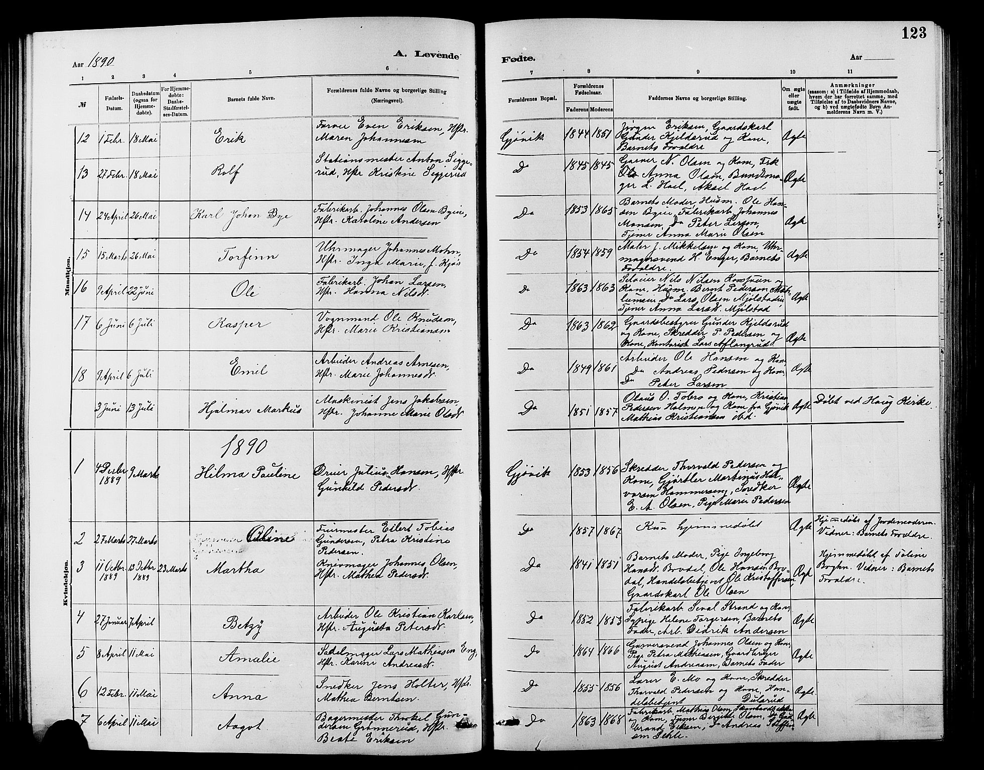 Vardal prestekontor, AV/SAH-PREST-100/H/Ha/Hab/L0007: Klokkerbok nr. 7 /2, 1881-1895, s. 123